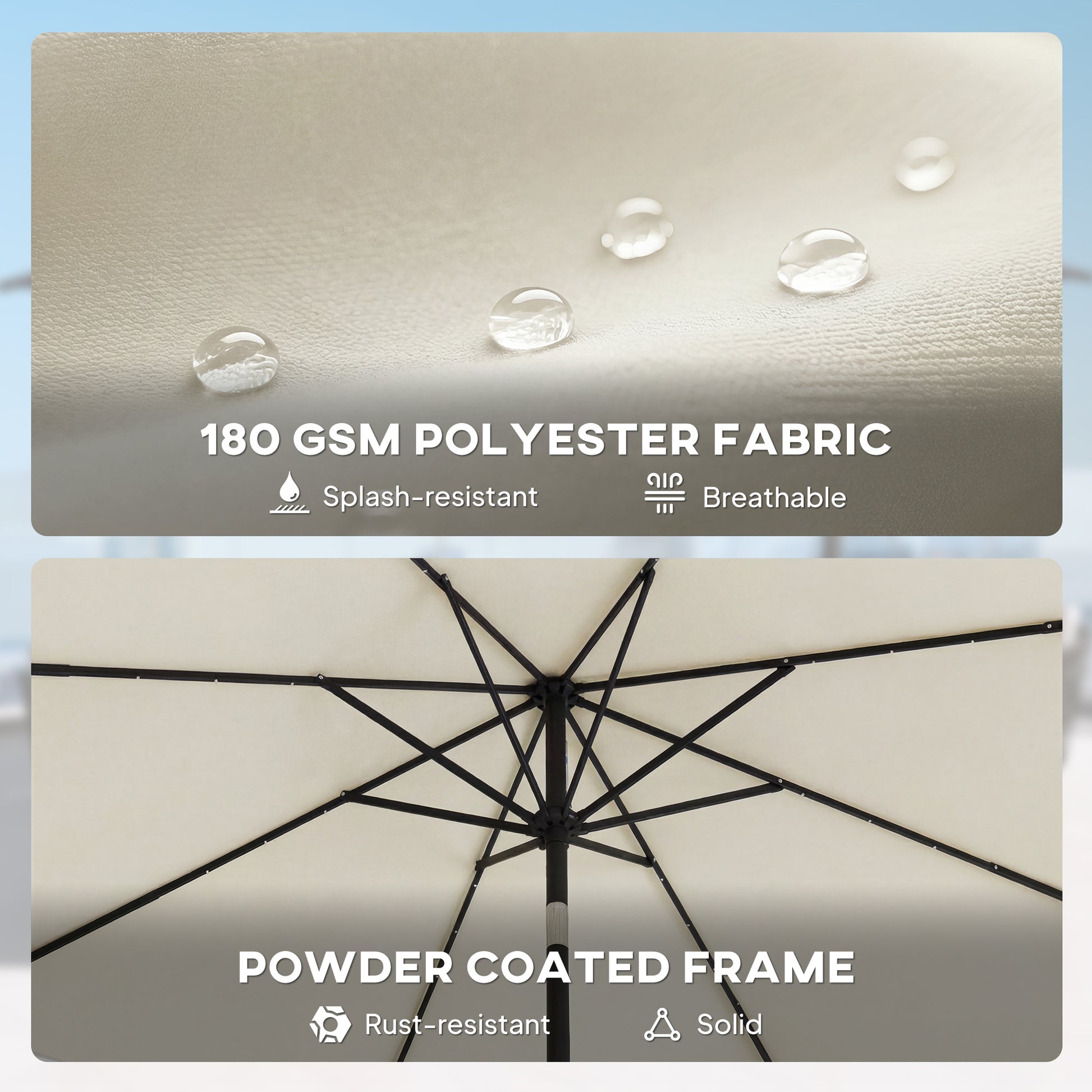 Outsunny 2.6 m Garden Parasol Umbrella with LED Solar Light, Parasol Cover, Outdoor Market Patio Umbrella, Cream White