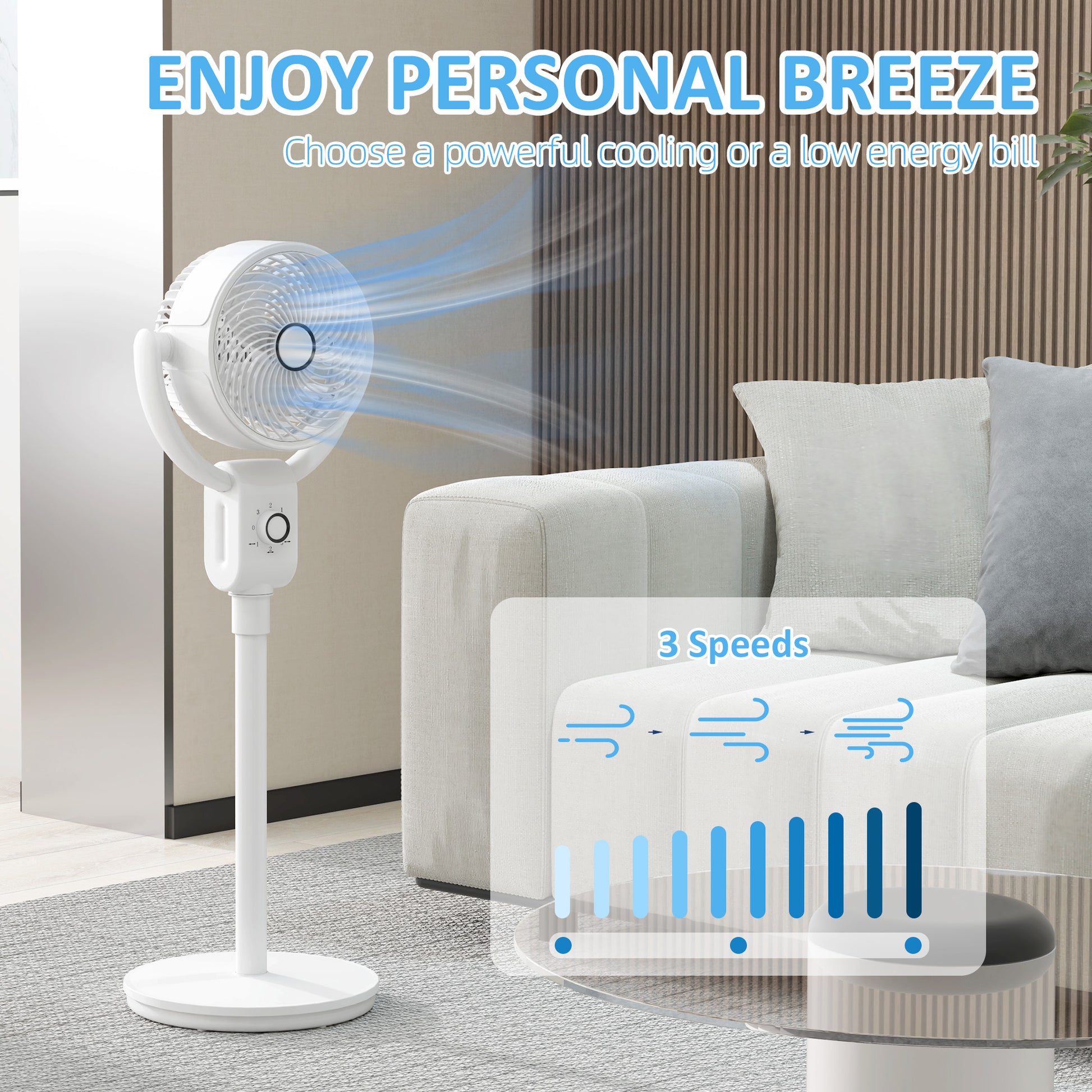 HOMCOM Pedestal Air Circulation Fan with Oscillating, White