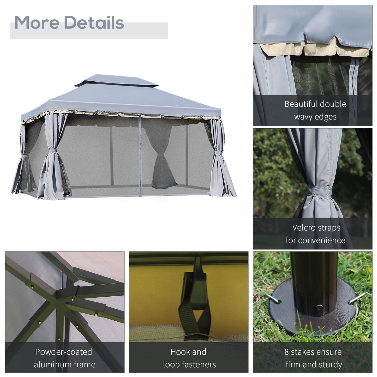 Outsunny 3 x 4m Aluminium GardenÂ Gazebo, Marquee Canopy Shelter Pavilion Party Tent with Nets and Curtains for Garden and Deck, Grey