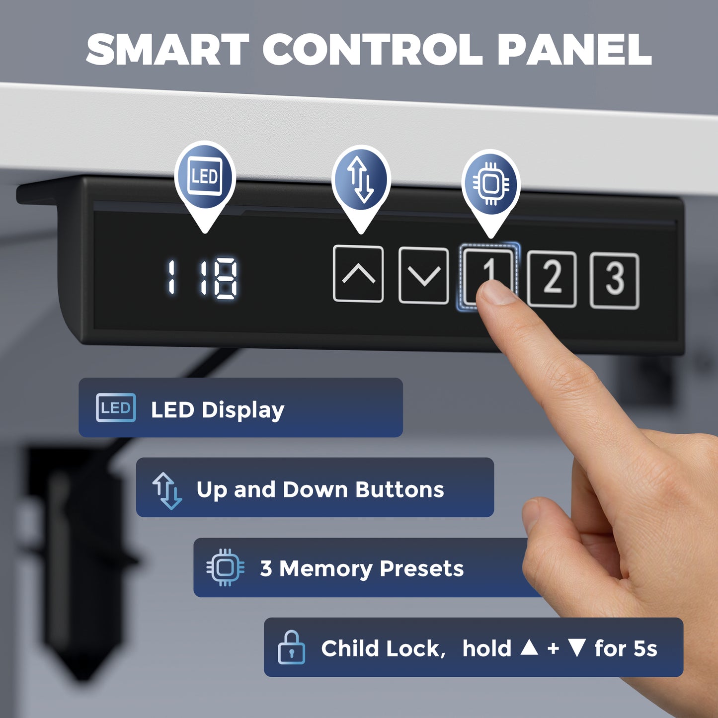HOMCOM Standing Desk Memory Control Height Adjustable Desk 2 Cable Holes LED Display Sit Stand Desk White