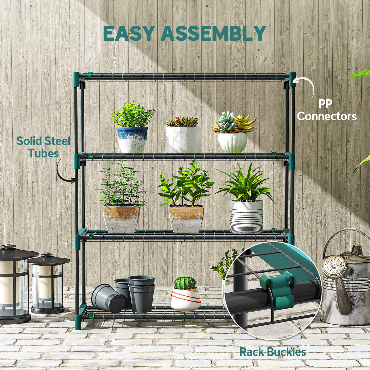 Outsunny 4-Tier Plant Stand Indoor Outdoor, Set of 2 Metal Plant Shelf with Rack Buckles for Easy Assembly, Flower Display Rack