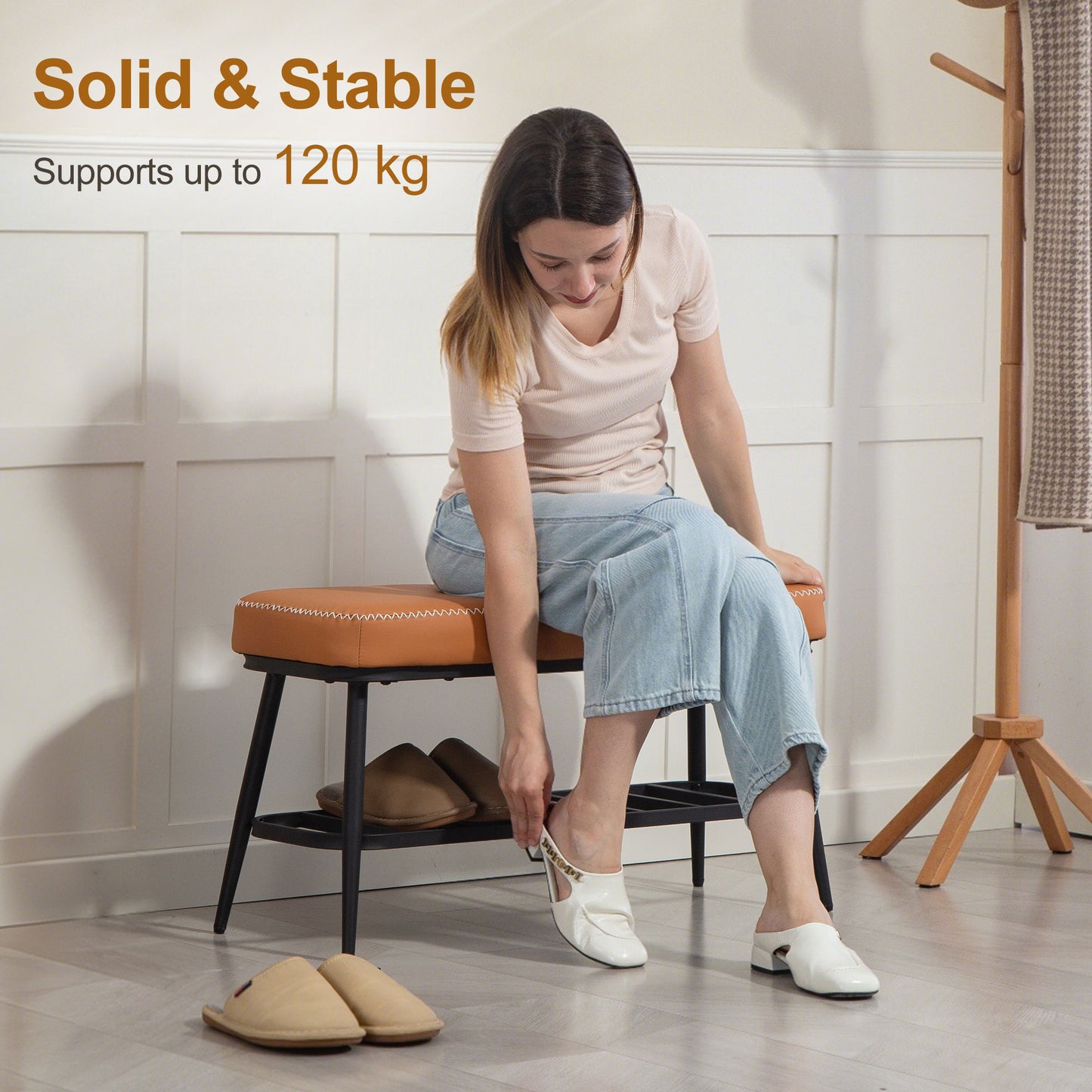 HOMCOM PU Leather Shoe Storage Bench - Brown