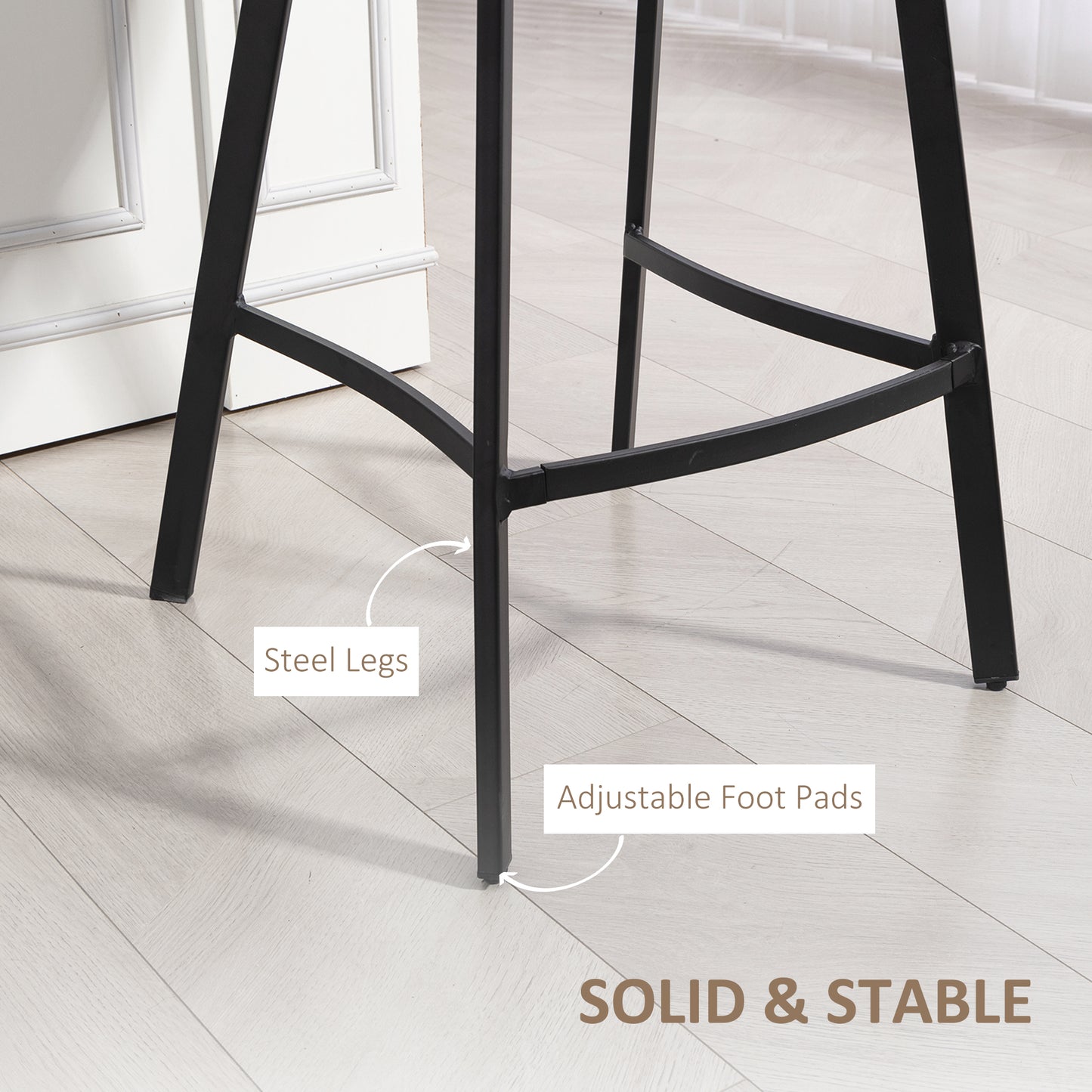 HOMCOM Bar Stools Set of 2, PU Leather Dining Stools with Backrest, Footrest, for Kitchen, Counter, Breakfast Bar, Light Brown