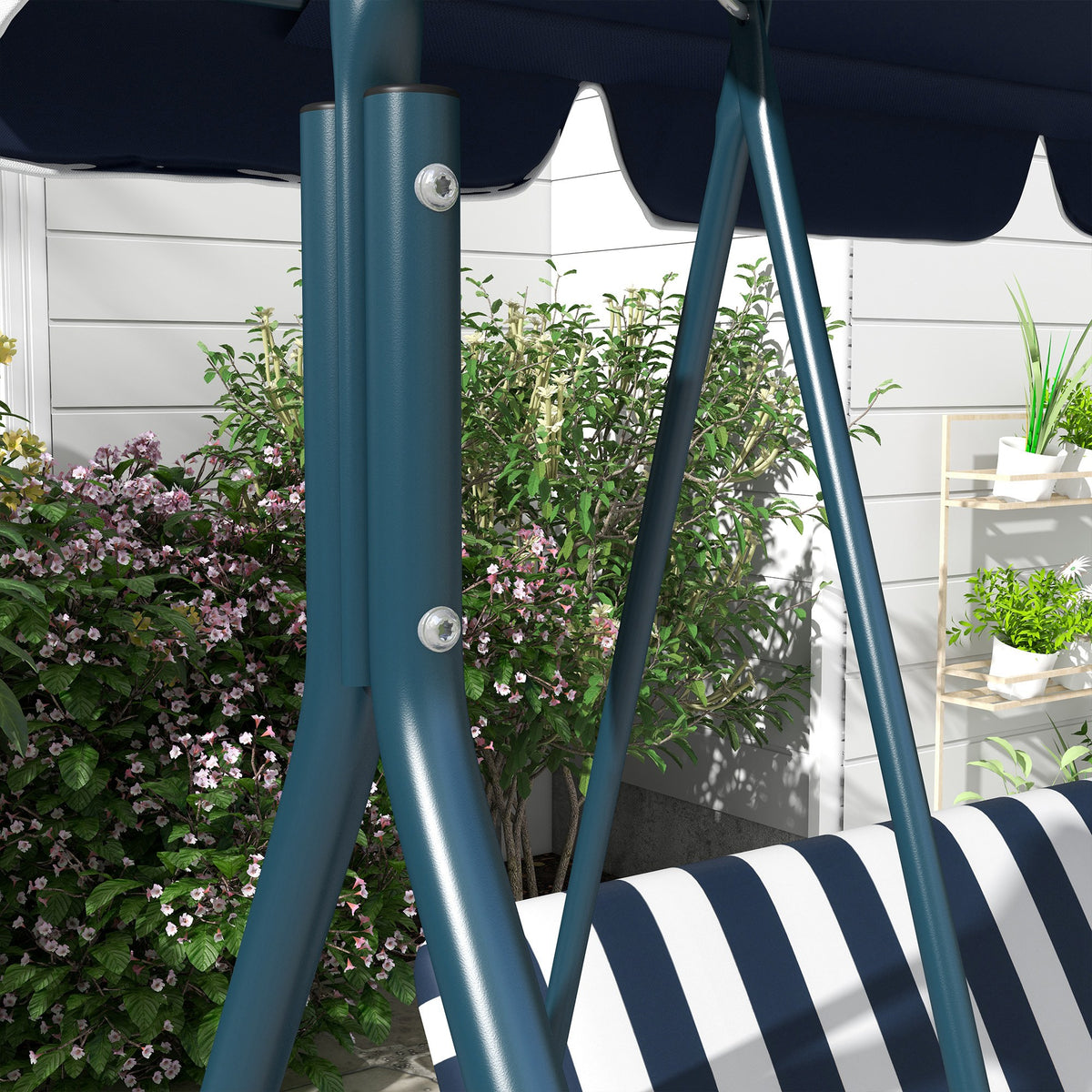 Outsunny 3 Seater Garden Swing Chair, Outdoor Swing Chair with Adjustable Canopy, Mental Frame & Cushions, Blue