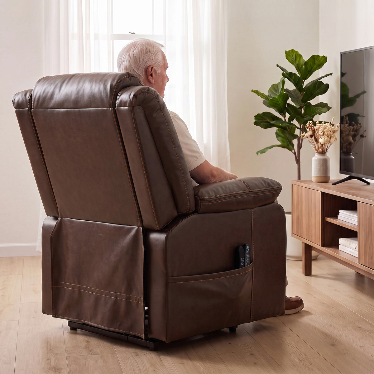 HOMCOM Riser Recliner Chair with Massage and Heat, PU Leather Power Electric Lift Armchair for Elderly, Brown
