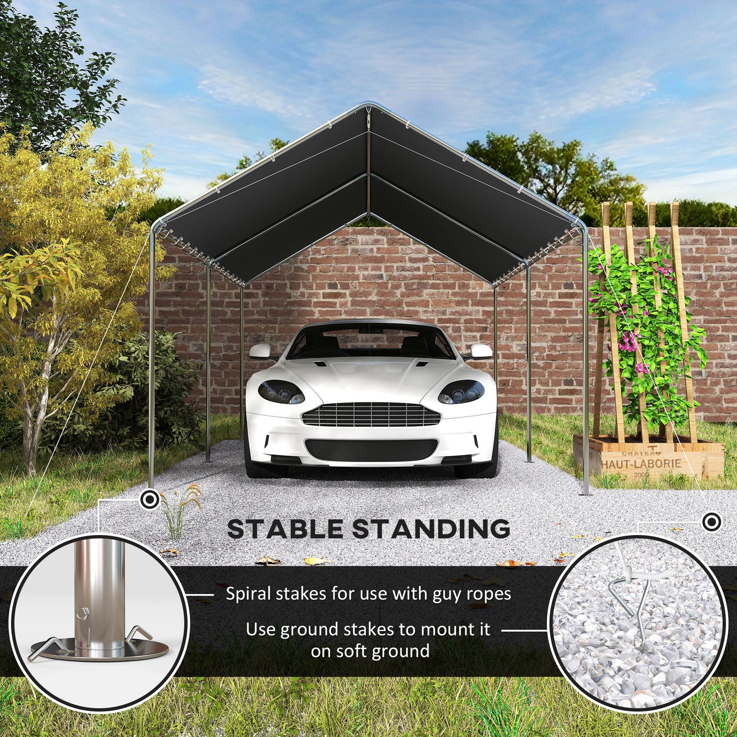 Outsunny 3 x 6m Heavy Duty Carport Garage Car Shelter Galvanized Steel Outdoor Open Canopy Tent Water UV Resistant Waterproof, Grey