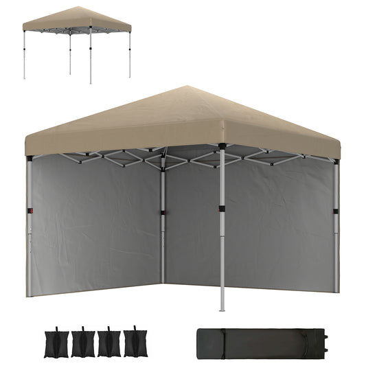 Outsunny 3 x 3 (M) Pop Up Gazebo, UPF 30+ with 2 Sidewalls, Leg Weight Bags and Wheeled Bag, Height Adjustable Party Tent Event Shelter for Garden, Patio, Khaki