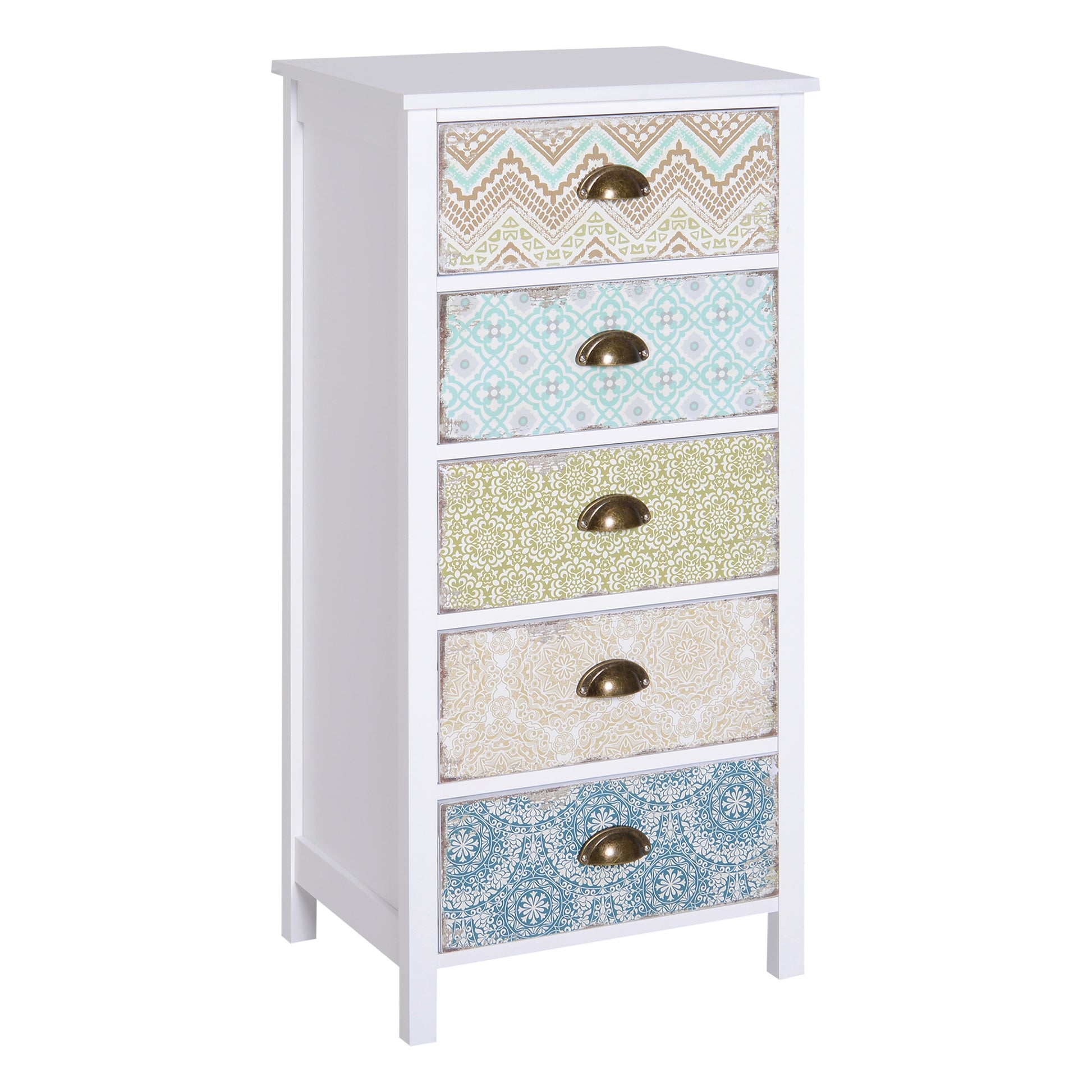 HOMCOM Chest of 5 Drawers Bedside Cabinet Side Storage Chest Entryway Living Room Bedroom Furniture Organizer Unit Default Title