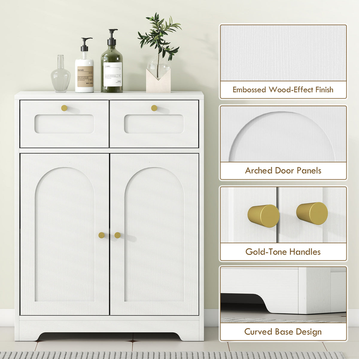 HOMCOM Bathroom Floor Cabinet with 2 Drawers - White