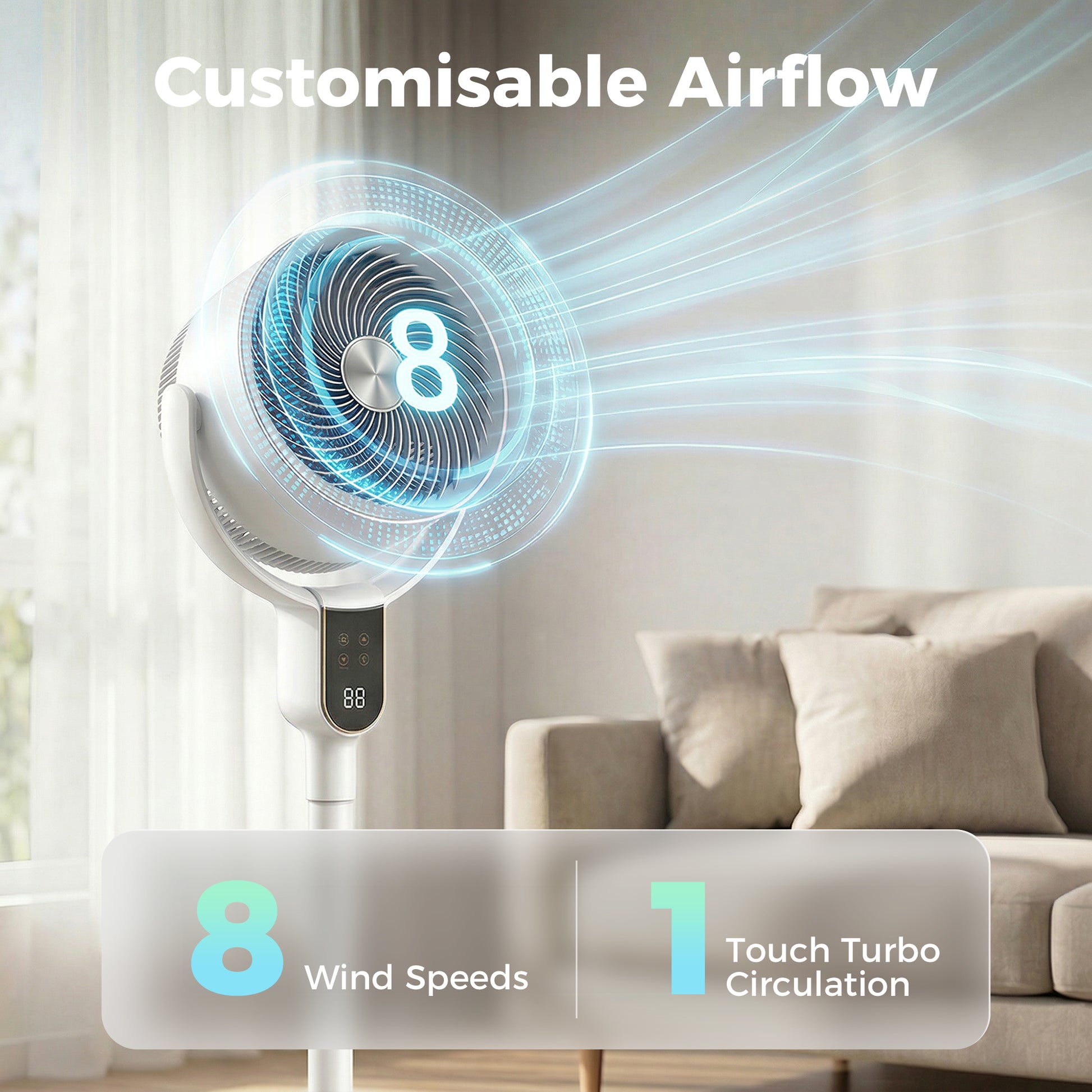 HOMCOM 20 dB Silent Standing Fan for Bedroom, 42" Pedestal Fan with Remote, 90Â° Oscillating, 8 Speeds, Remote Control, White
