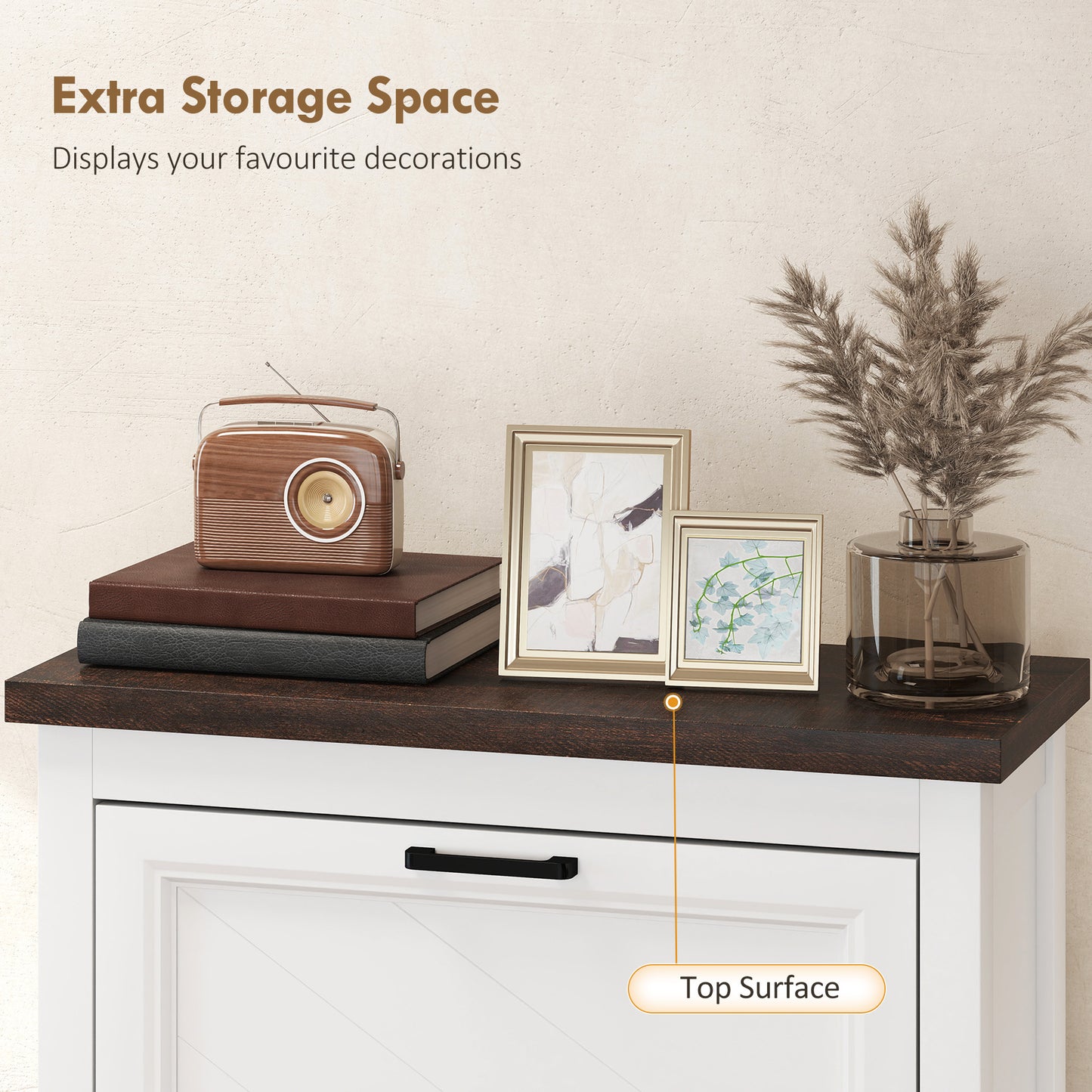 HOMCOM Shoe Cabinet with 3 Flip Drawers, Farmhouse Narrow Shoe Storage Cabinet with Adjustable Shelves, White