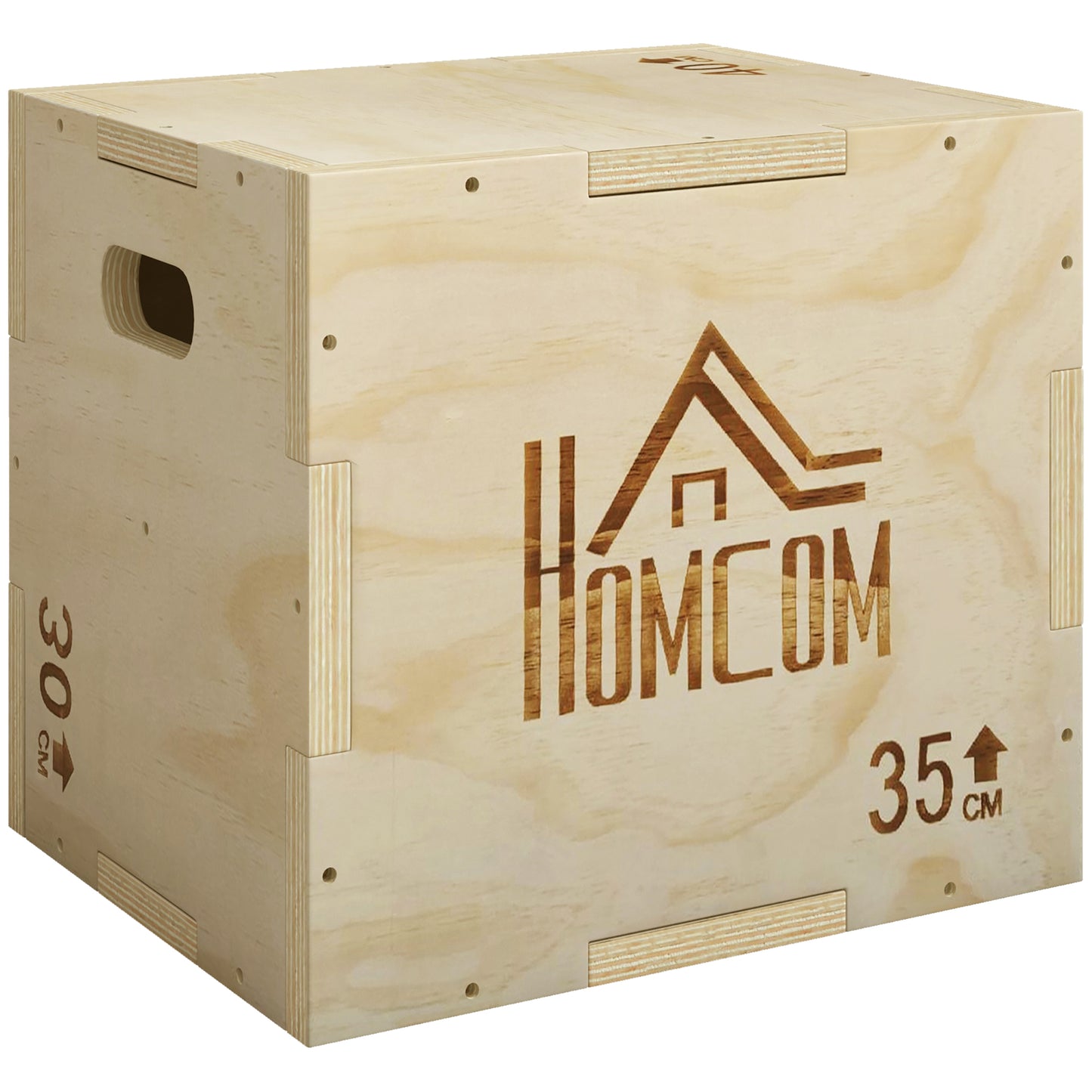 HOMCOM 3-in-1 Wooden Plyo Box, Plyometric Jump Box with Handle Openings for Home Gym, 12" x 14" x 16", Natural Default Title