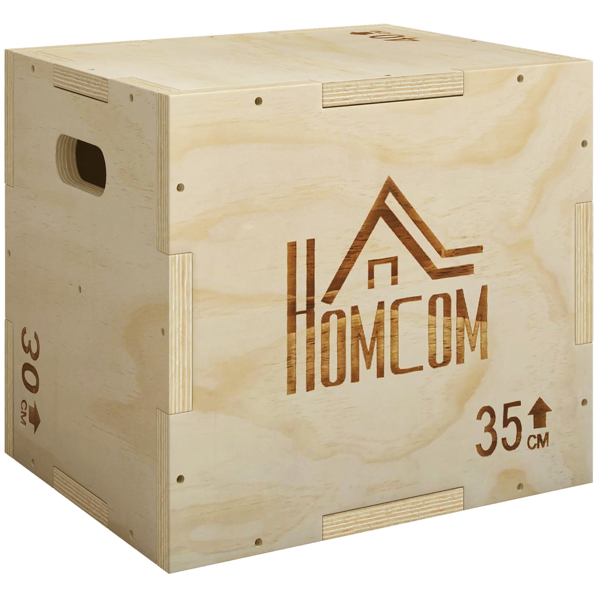 HOMCOM 3-in-1 Wooden Plyo Box, Plyometric Jump Box with Handle Openings for Home Gym, 12" x 14" x 16", Natural Default Title