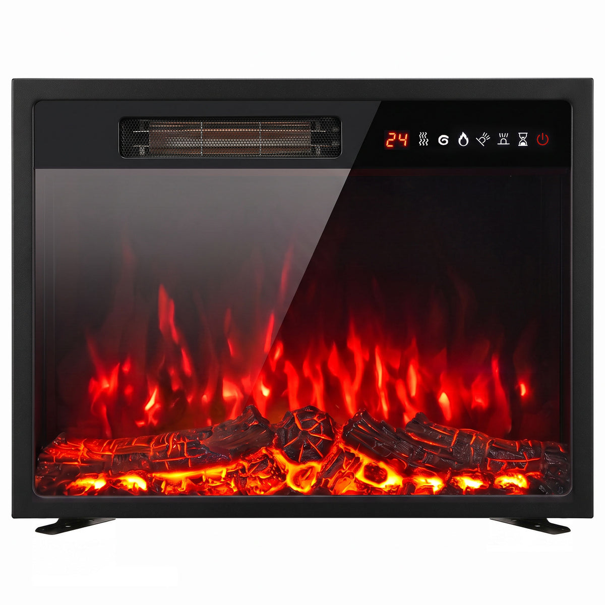 HOMCOM Electric Fireplace Insert, Recessed Electric Fire with Adjustable Flame Effect, Timer, Remote, 750W/1500W, Black Default Title