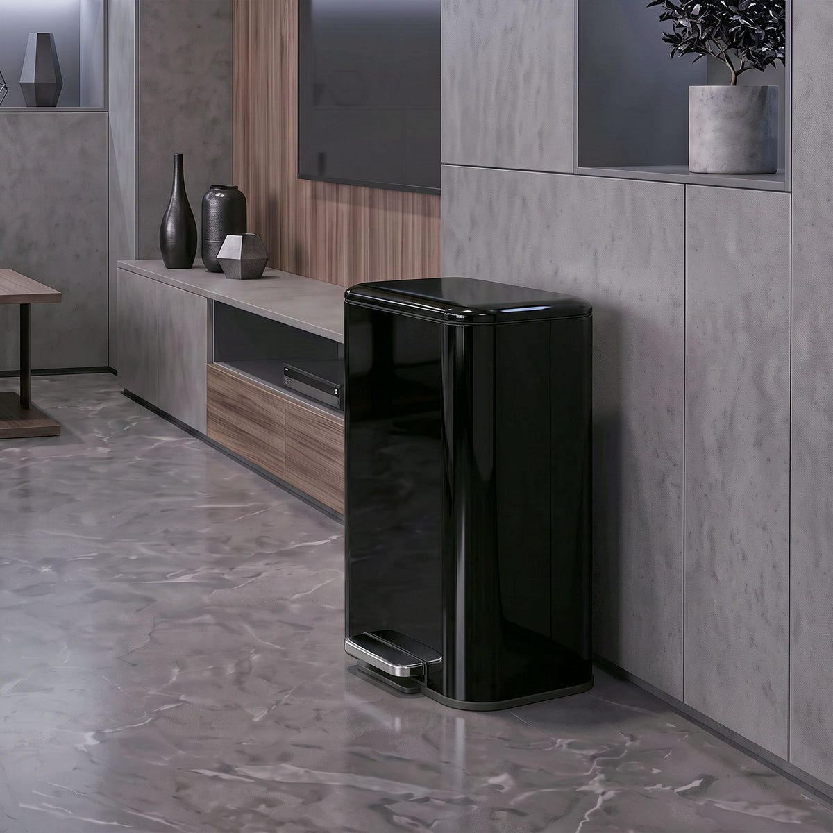 HOMCOM 50 L Kitchen Pedal Bin, Metal Rubbish Bin with Removable Inner Bucket, Soft-Close & Stay-Open Lid, High Gloss Black