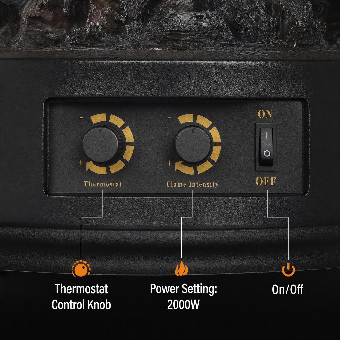 HOMCOM Electric Fireplace Stove, Freestanding Electric Fire Heater with Realistic LED Flame, 2000W, Black