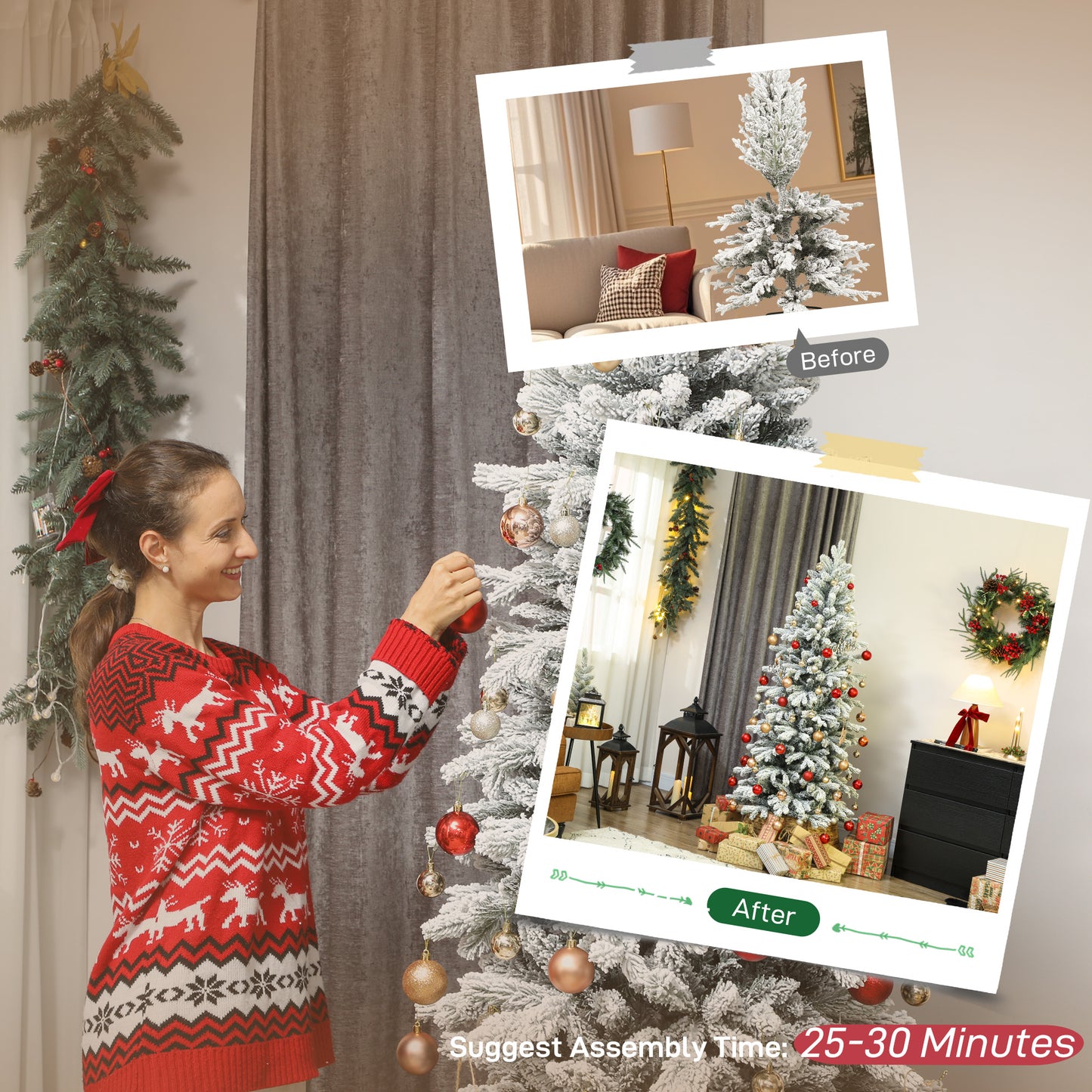 HOMCOM 7ft Flocked Artificial Christmas Tree