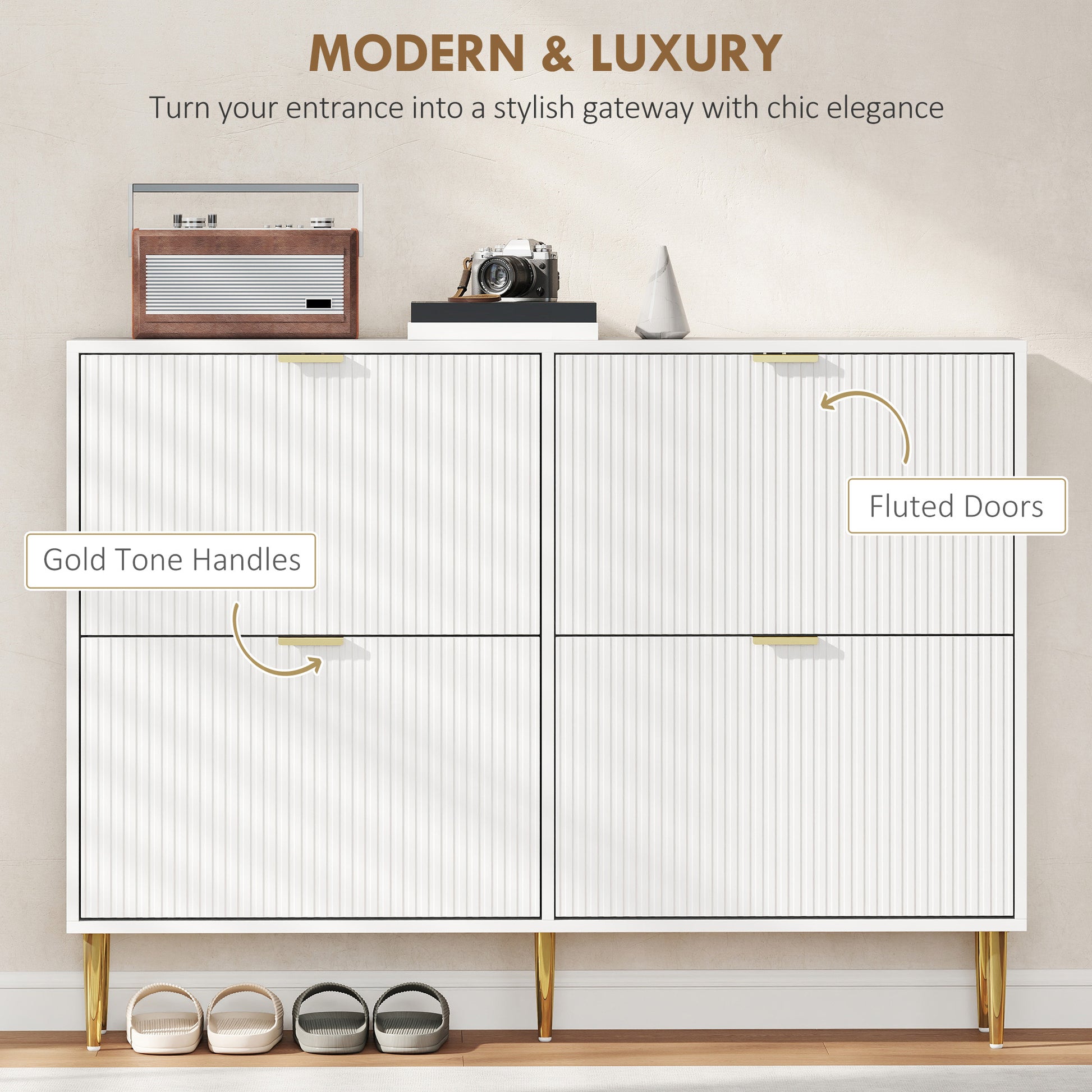 HOMCOM Elegant Four-Drawer Shoe Cabinet - White