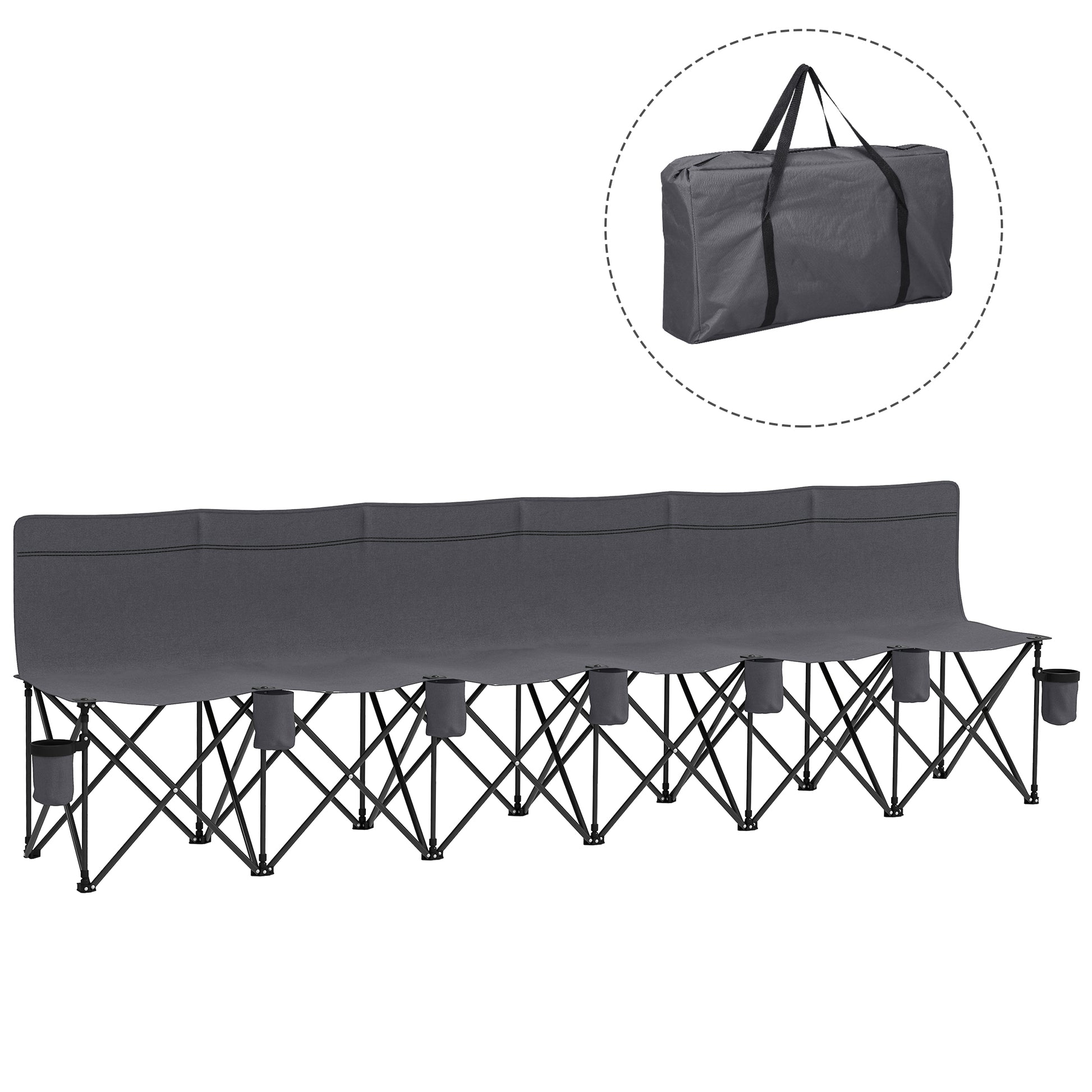 Outsunny 6 Seater Folding Camping Chair with Cup Holder & Carry Bag - Charcoal Grey