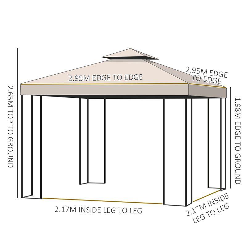 Outsunny 3 x 3 m Garden Gazebo DoubleÂ Roof Marquee Patio Wedding Party Tent Canopy Shelter with Sidewalls, (Beige)