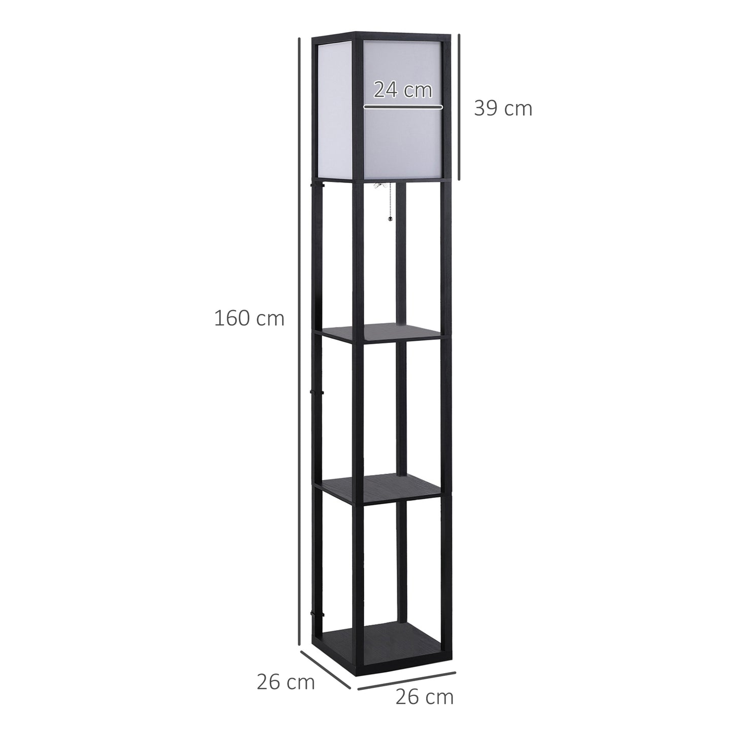 HOMCOM Floor Lamp with Shelves and Top Light, Modern Corner Standing Lamp for Living Room, Bedroom, Bulb not Included, Black
