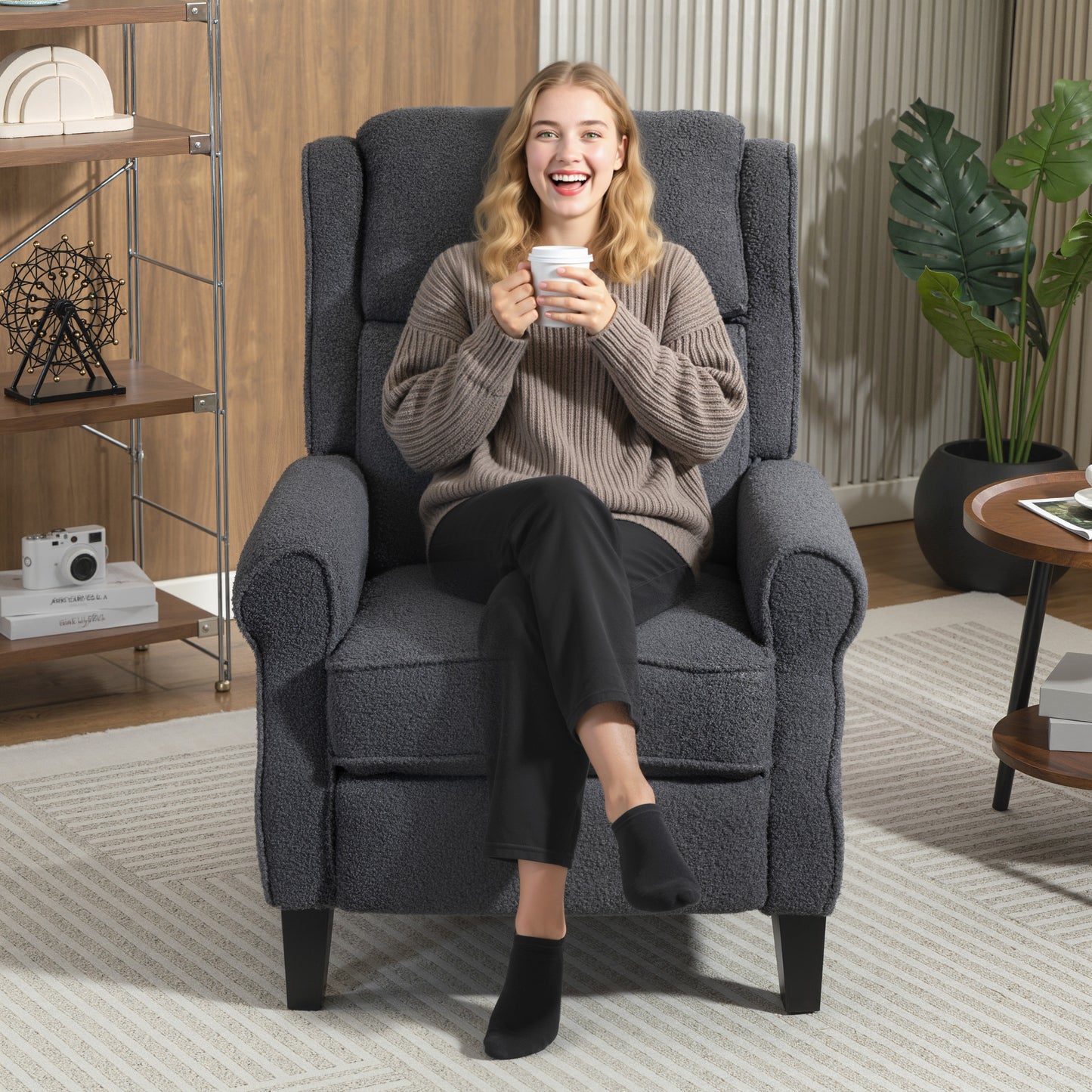 HOMCOM 132° Recliner Armchair, with Extended Footrest - Dark Grey