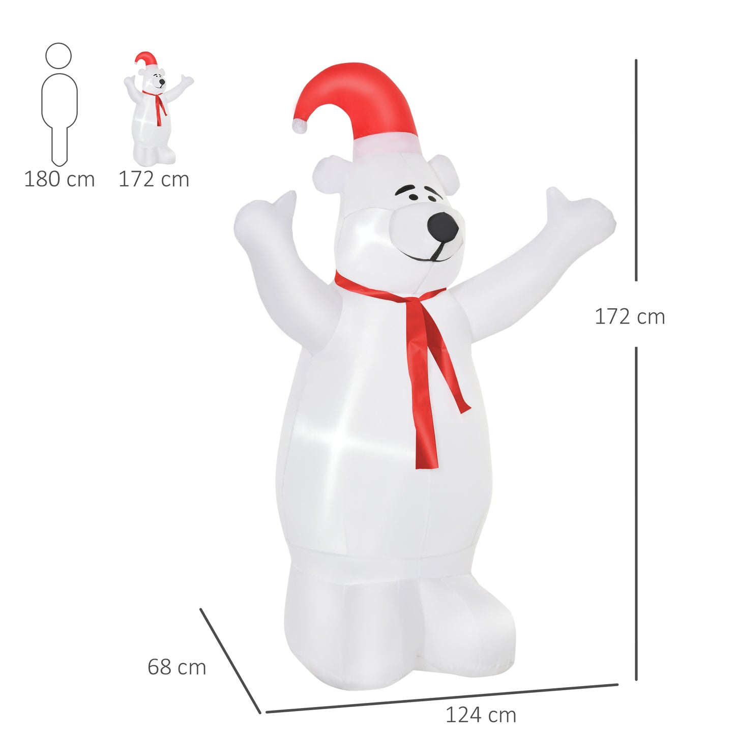 HOMCOM 6ft Tall Outdoor Inflatable Bear Airblown Projection Holiday Christmas Lawn DÃ©cor