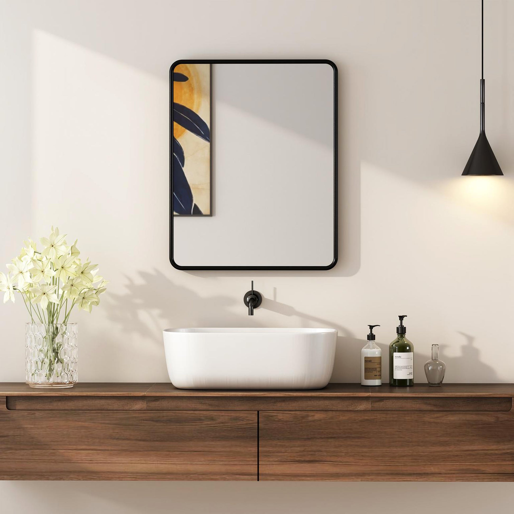 HOMCOM Rectangular Wall Mirror with HD Glass - Black