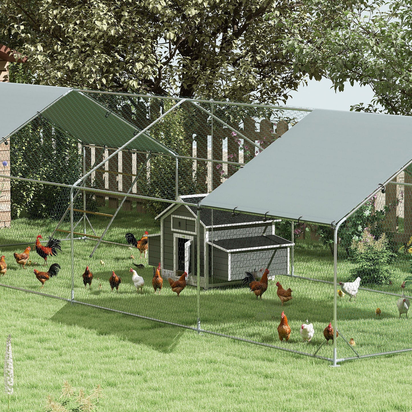 PawHut Chicken Coop, Wooden Outdoor Hen House with Nesting Box, Openable Waterproof Top, Pull-Out Tray, 150 x 100 x 97cm