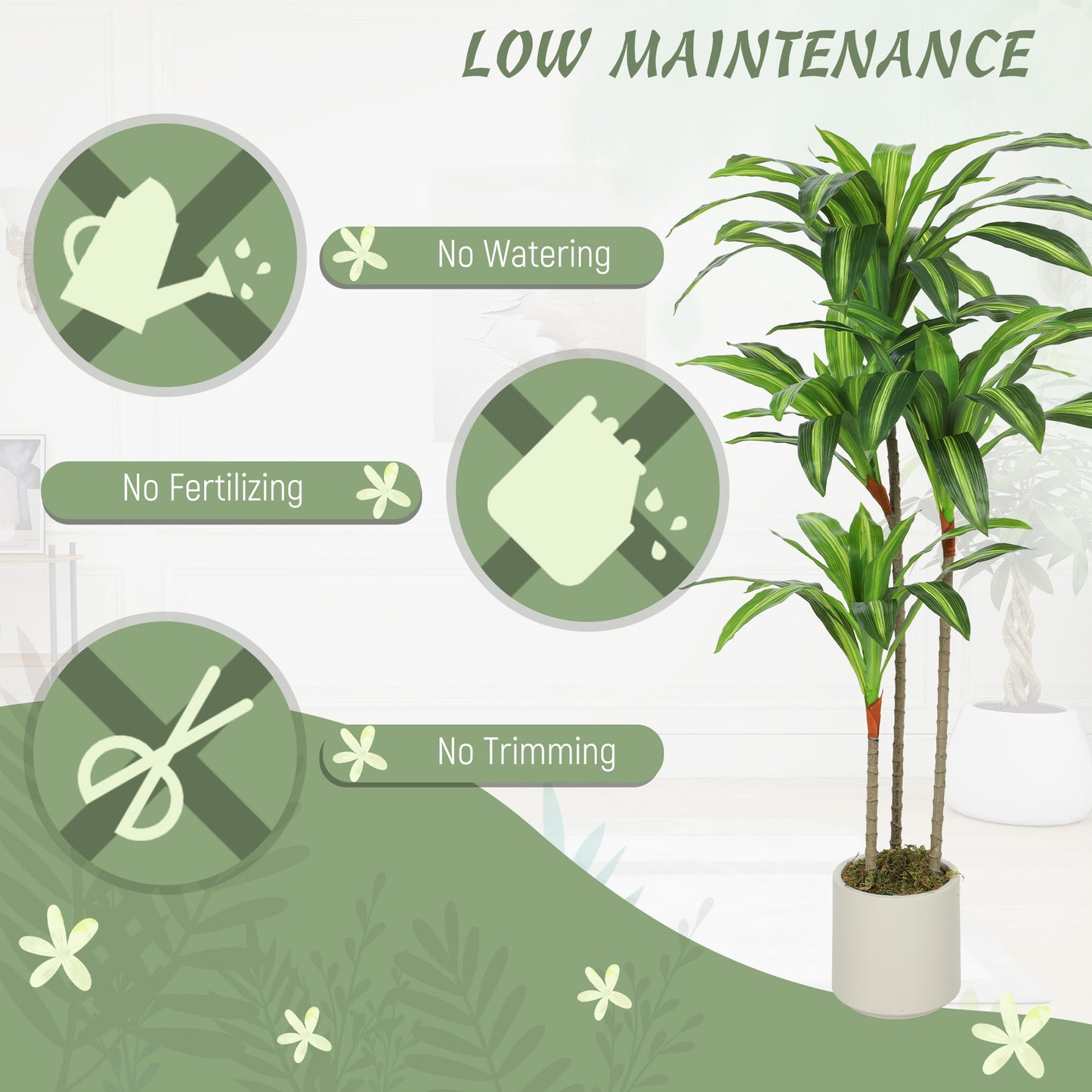 HOMCOM 120cm Artificial Dracaena Tree with Bendable Trunks - Green