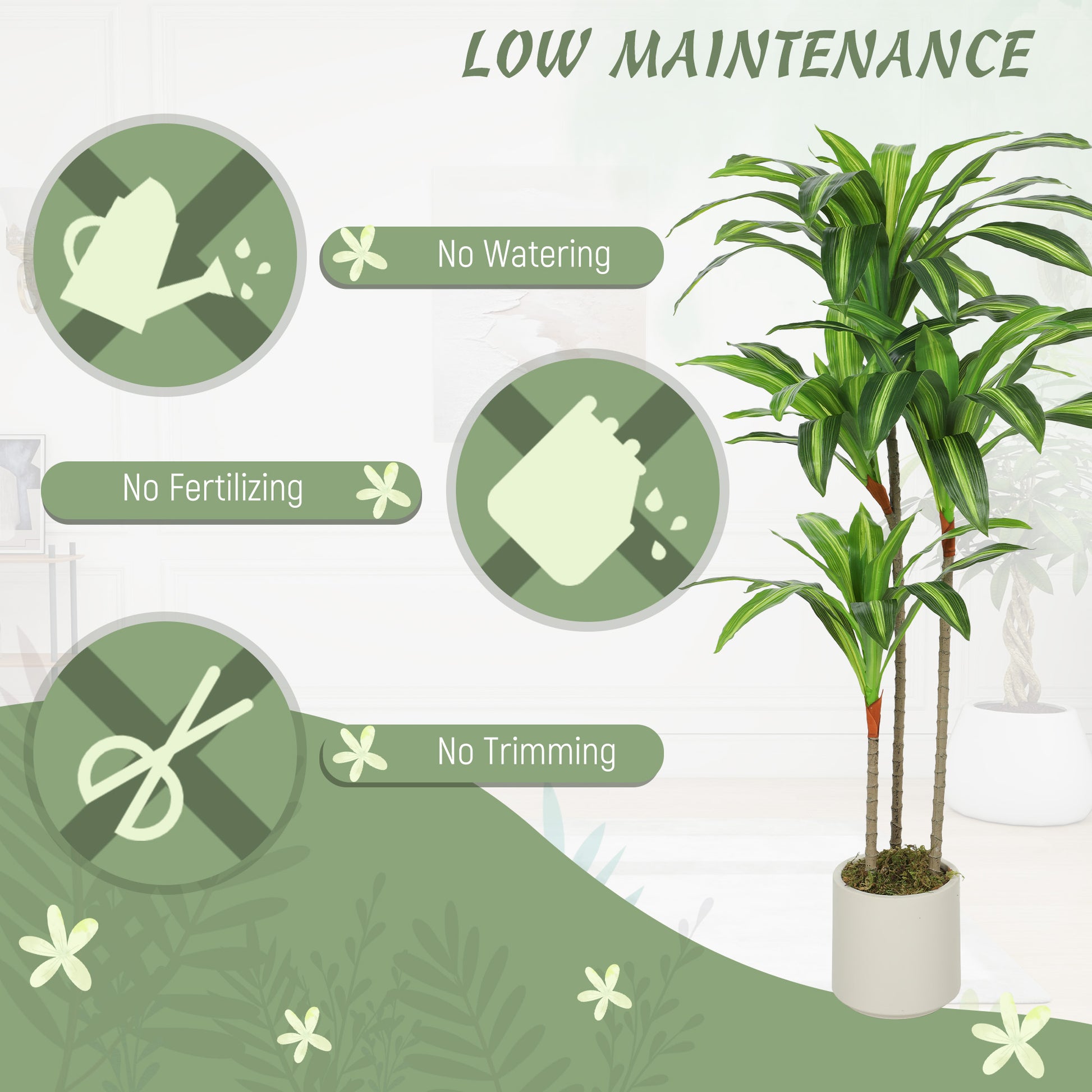 HOMCOM 120cm Artificial Dracaena Tree with Bendable Trunks - Green