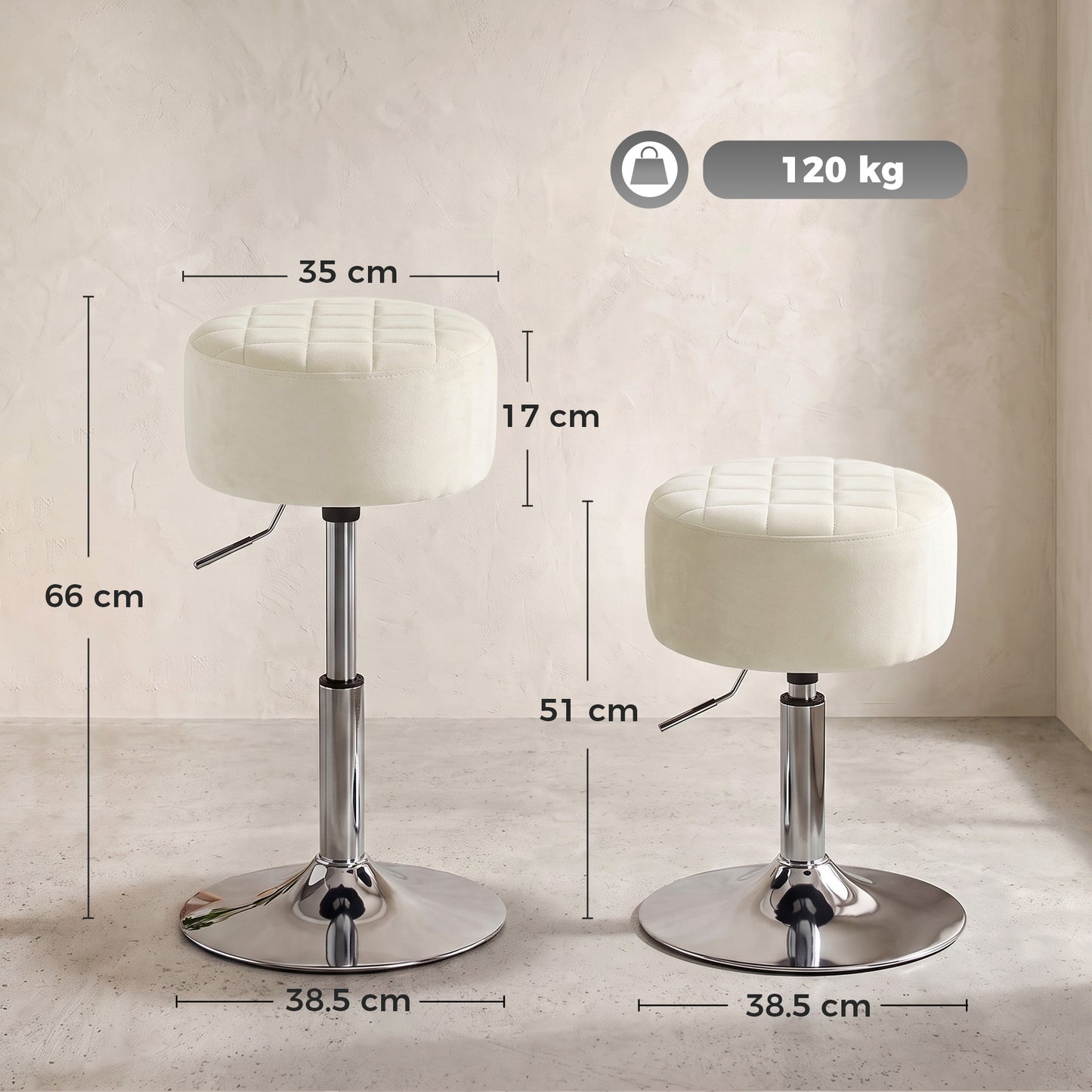 HOMCOM Bar Stool Adjustable Swivel Chair Velvet-Feel Seat 1 Piece, Beige