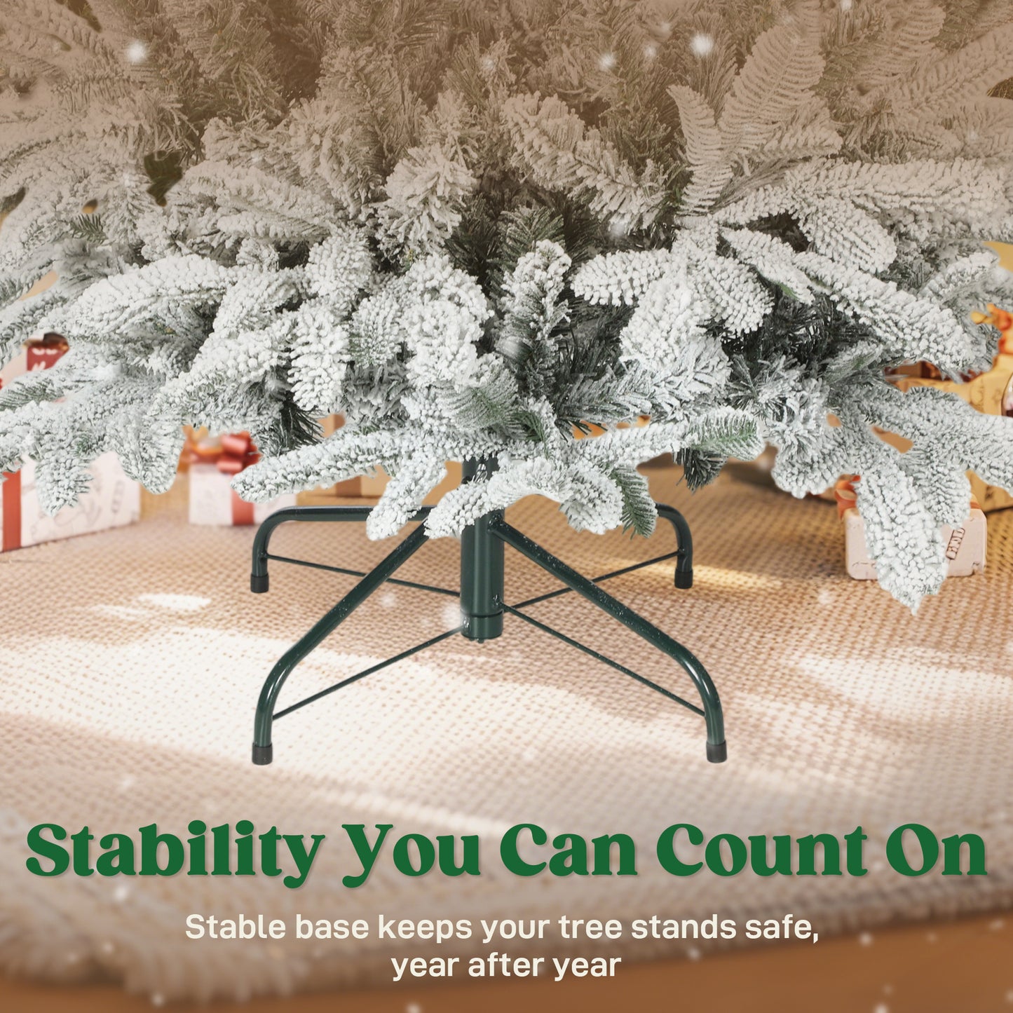 HOMCOM 6 ft Artificial Flocked Christmas Tree with 1182 Branches, Hinged Xmas Tree with Foldable Metal Stand, Easy Assembly for Home Office Decor