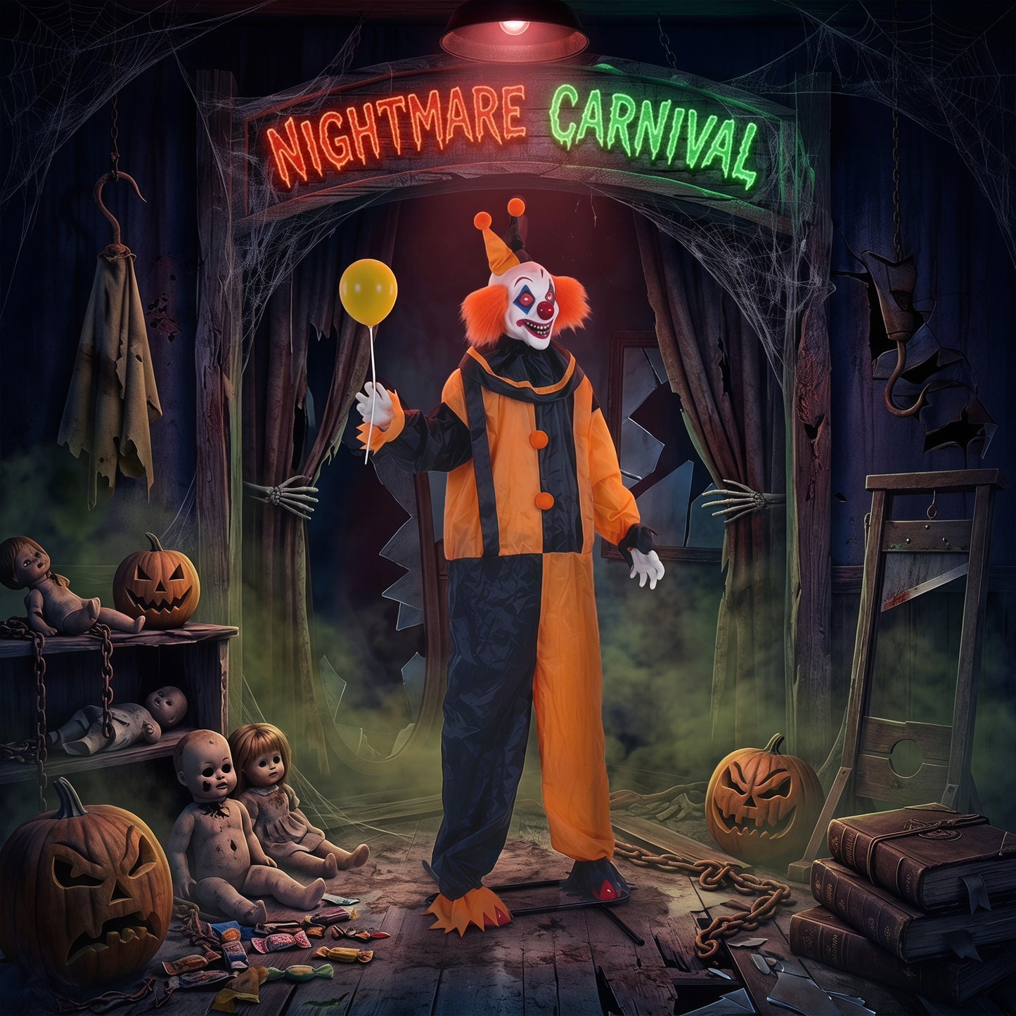 HOMCOM 190cm Life Size Animated Clown Halloween Decoration, Scary Halloween Animatronics Decor with Sound Touch Activated