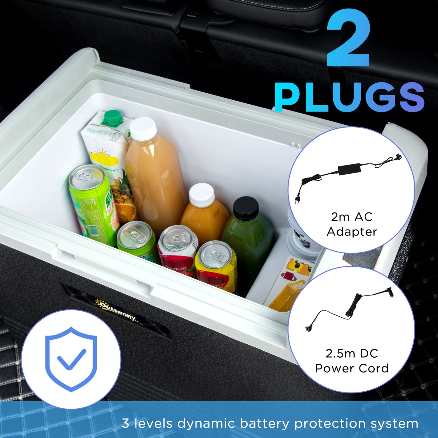Outsunny 50L Car Refrigerator, Portable Compressor Car Fridge Freezer, Electric Cooler Box with 12/24V DC and 110-240V AC for Camping, Driving, Picnic, Down to -20â„ƒ