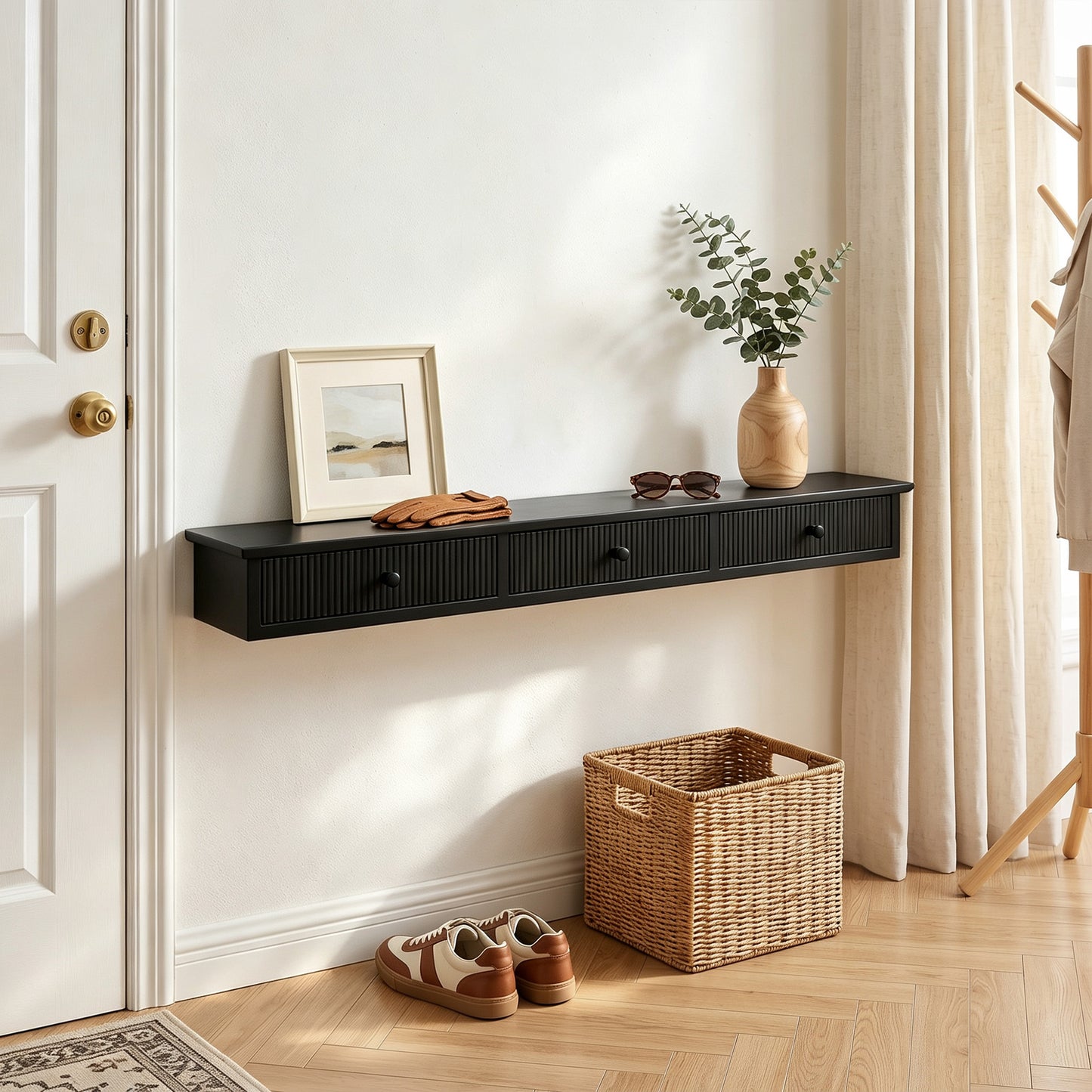 HOMCOM Shelf Wall-Mounted Storage Shelf Shelving Unit MDF 93 x 15 x 10 cm Entryway Kitchen Living Room, Black