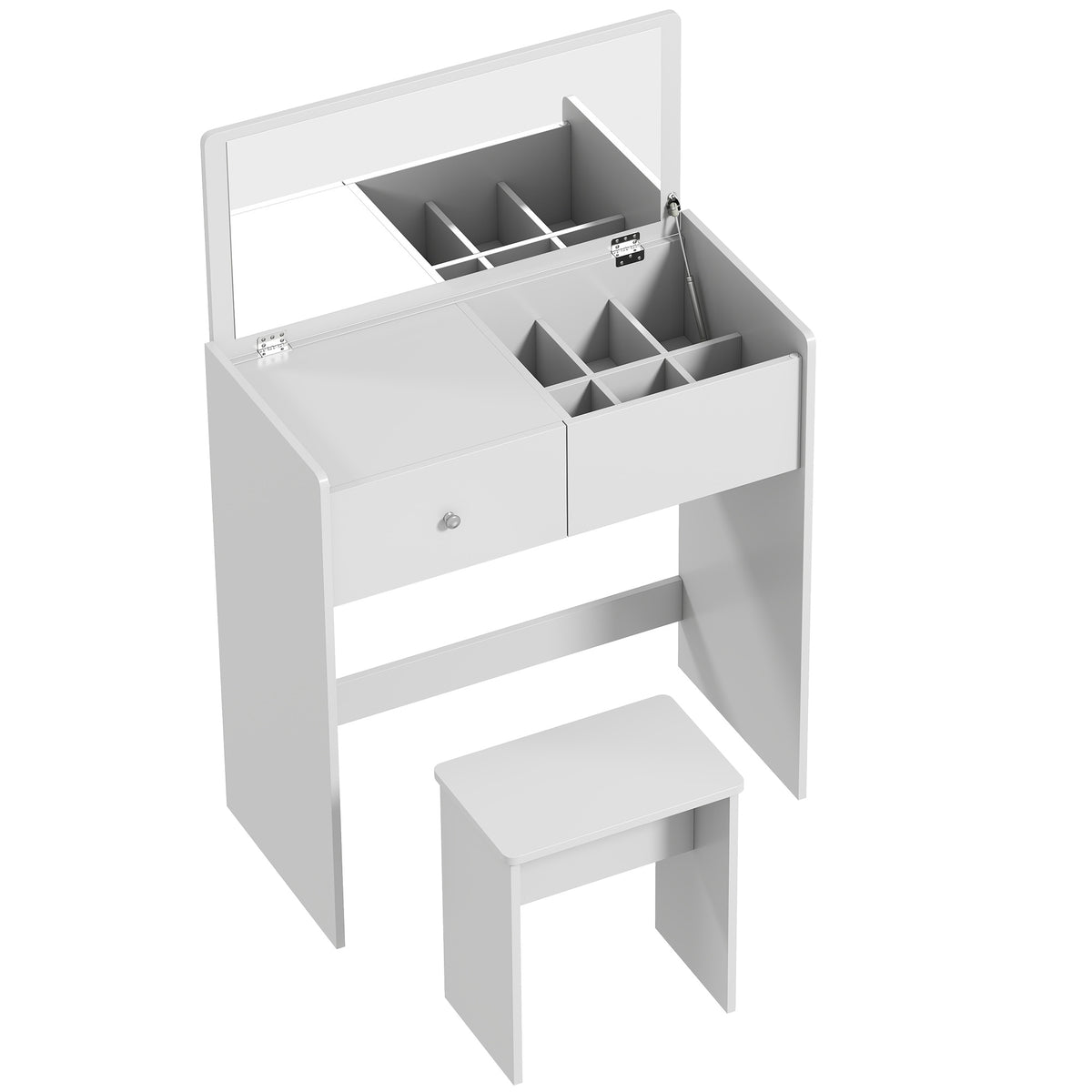 HOMCOM Vanity Desk with Mirror Dressing Table Drawer Set 6 Compartments Storage Stool White Default Title