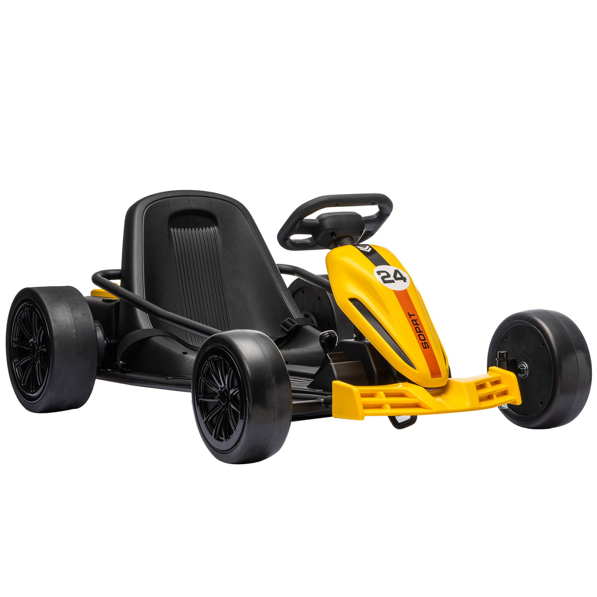 AIYAPLAY 24V Electric Go Kart for Kids, Ride On Racing Go Kart with Dual 150W Motors, 12KM/H Max Speed for Ages 6-14, Yellow Default Title