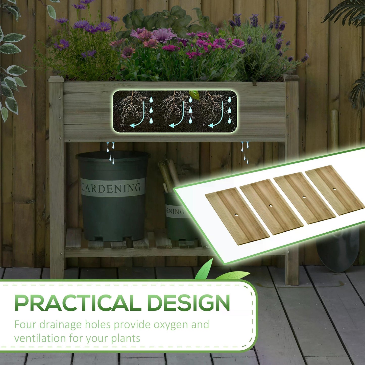 Outsunny Garden Wooden Plantersï¼Œ Raised Garden Bed with Legs and Storage Shelf Elevated Wooden Planter Box