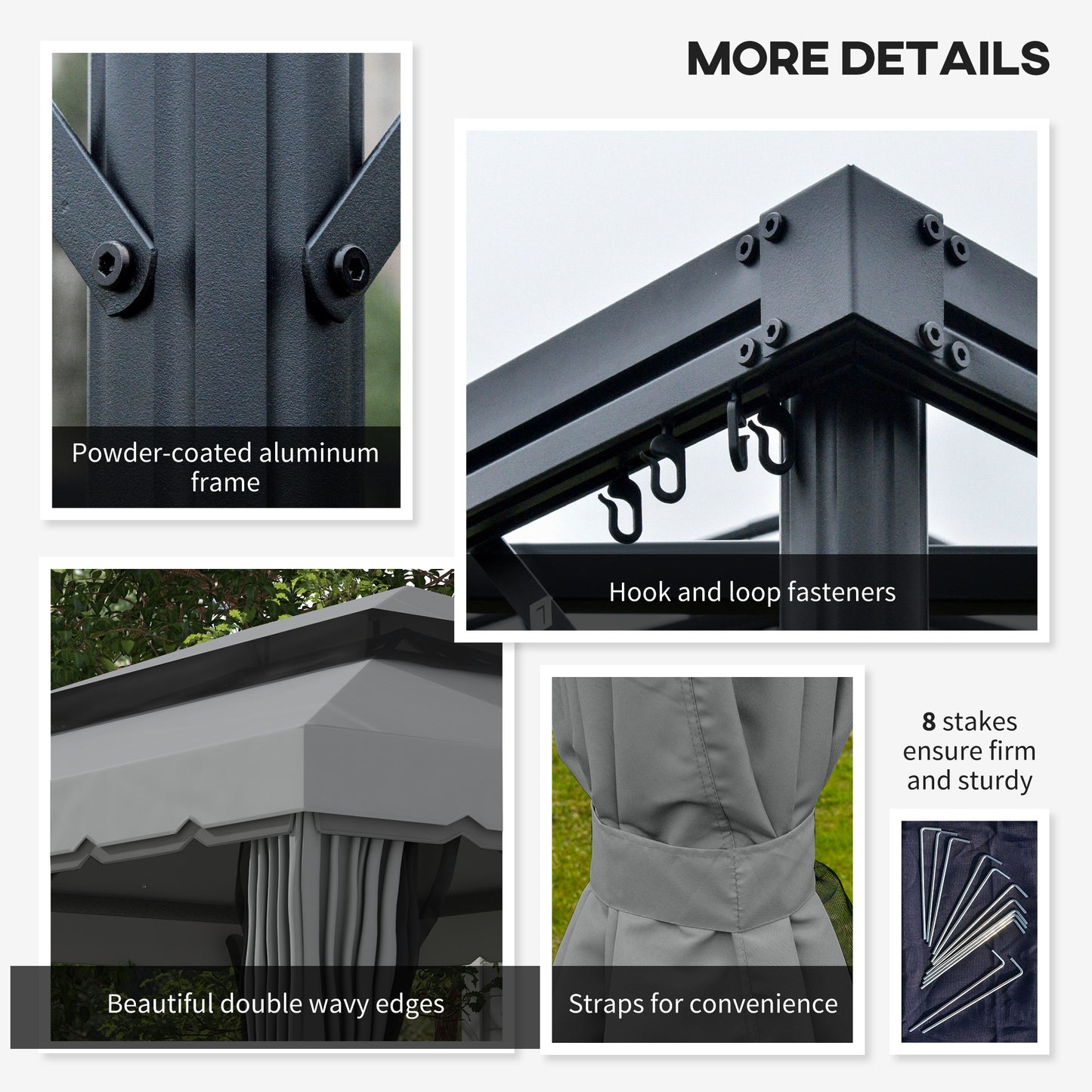 Outsunny 3 x 4m Aluminium GardenÂ Gazebo, Marquee Canopy Shelter Pavilion Party Tent with Nets and Curtains for Garden and Deck, Light Grey