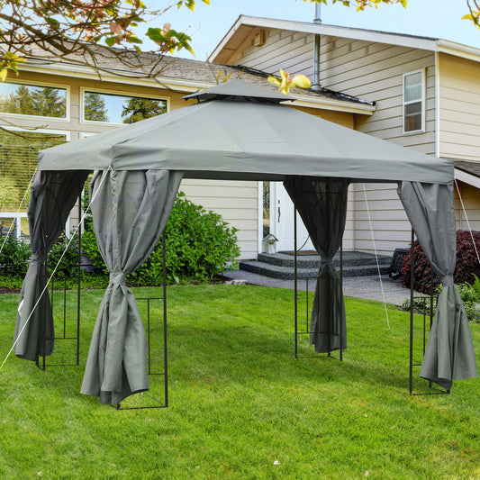 Outsunny 3 x 3 m Garden Gazebo DoubleÂ Roof Marquee Patio Wedding Party Tent Canopy Shelter with Sidewalls, (Dark Grey)