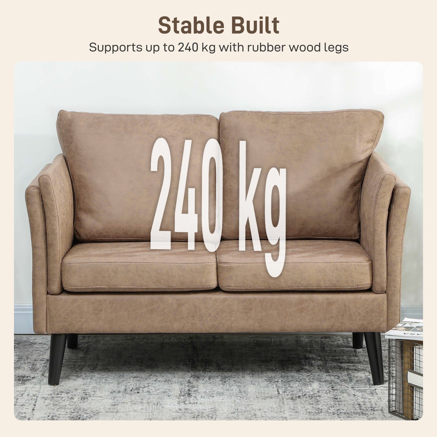 HOMCOM Two-Seater Leathaire Sofa - Light Brown