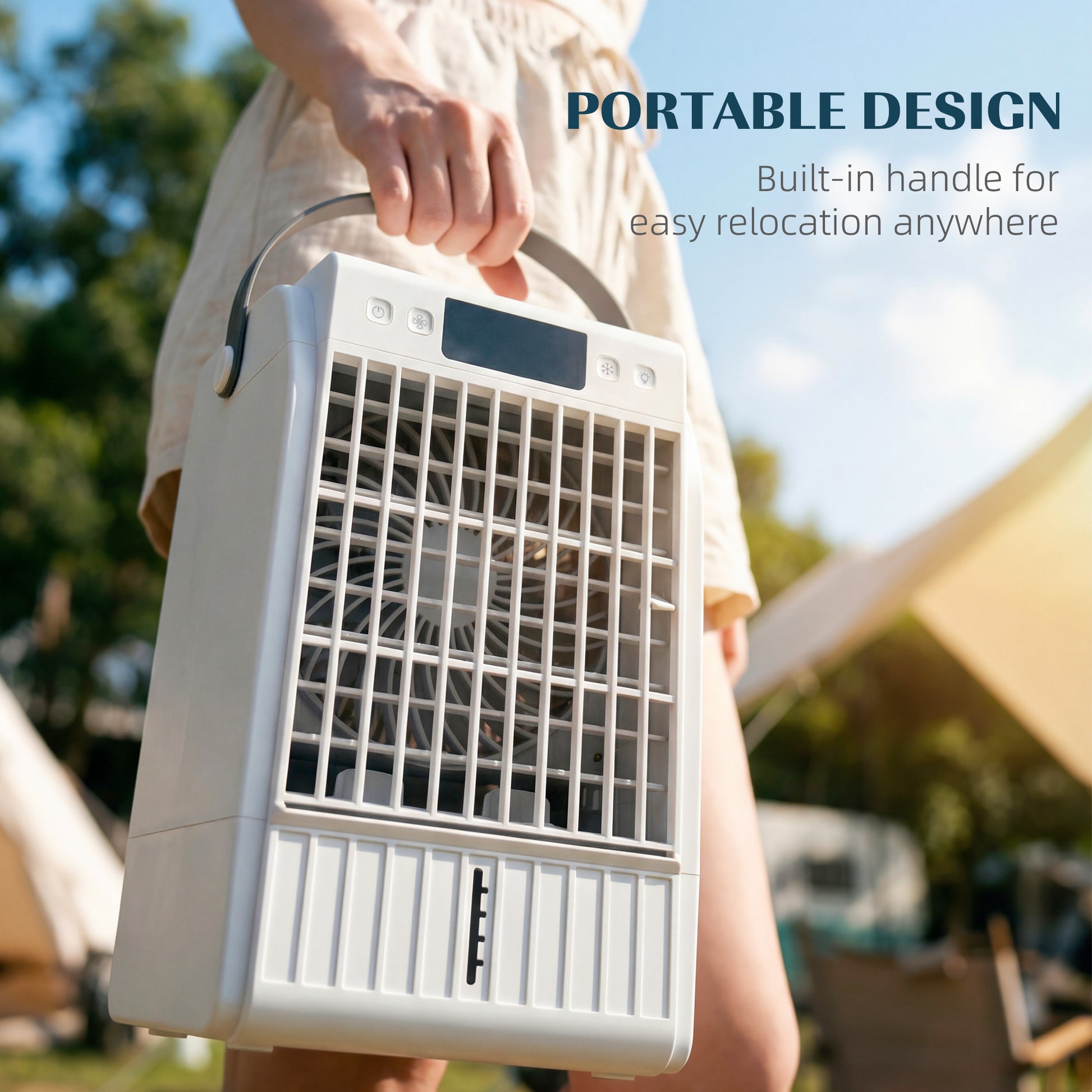 HOMCOM Portable Air Conditioner, 4-in-1 Mini Air Cooler with 4 Wind Speed, 2 Cool Mist, RGB 7 LED Light, White