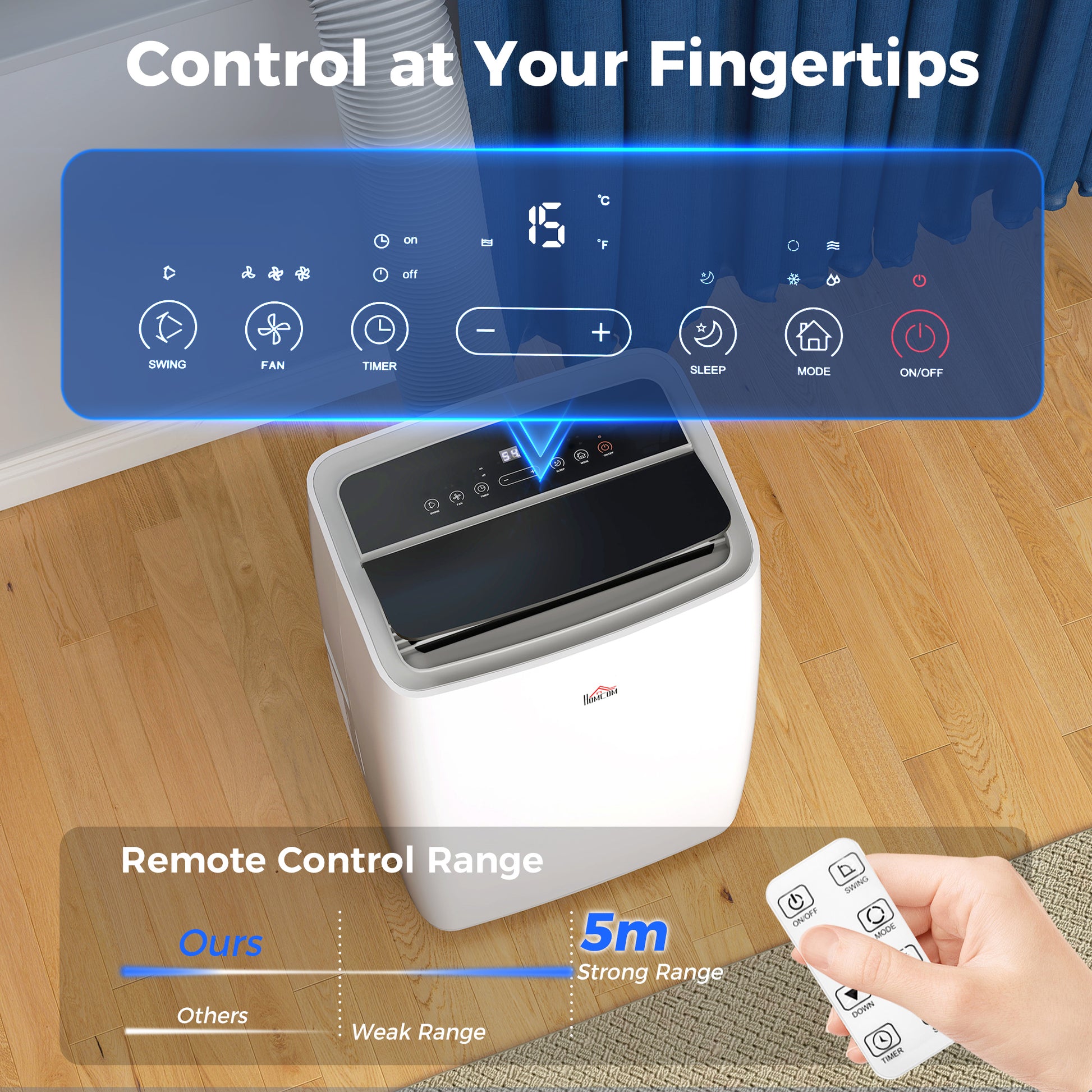 HOMCOM Portable Air Conditioner 14000 BTU, 4-in-1 Air Conditioning Unit, Dehumidifier, Cooling, Fan, Sleep Mode with 3 Speeds, Remote Control, LED Display, 24H Timer, Window Kit, Children Lock, 40mÂ²