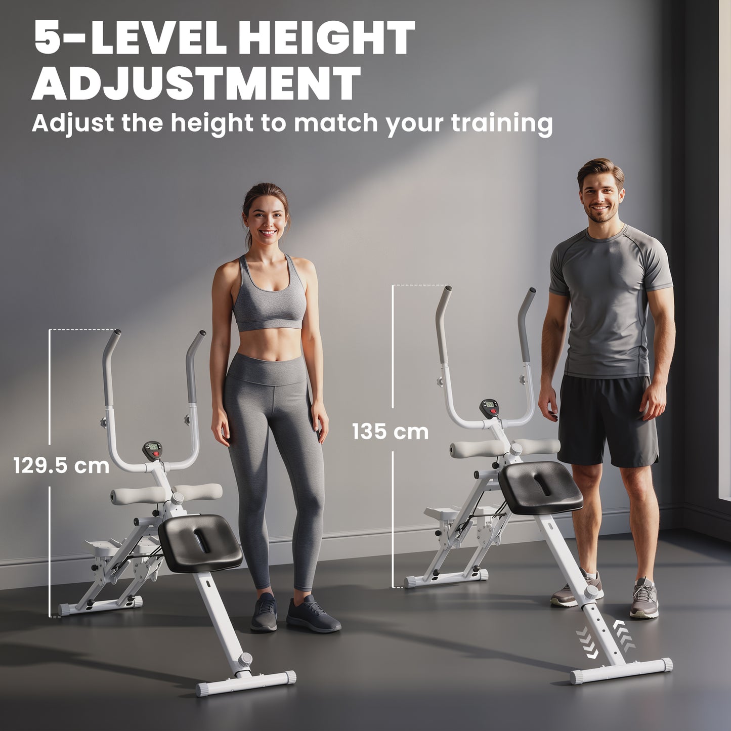 SPORTNOW 2-in-1 Ab Machine and Stair Stepper, Foldable Ab Trainer and Climbing Machine with LCD Monitor for Home Gym, White