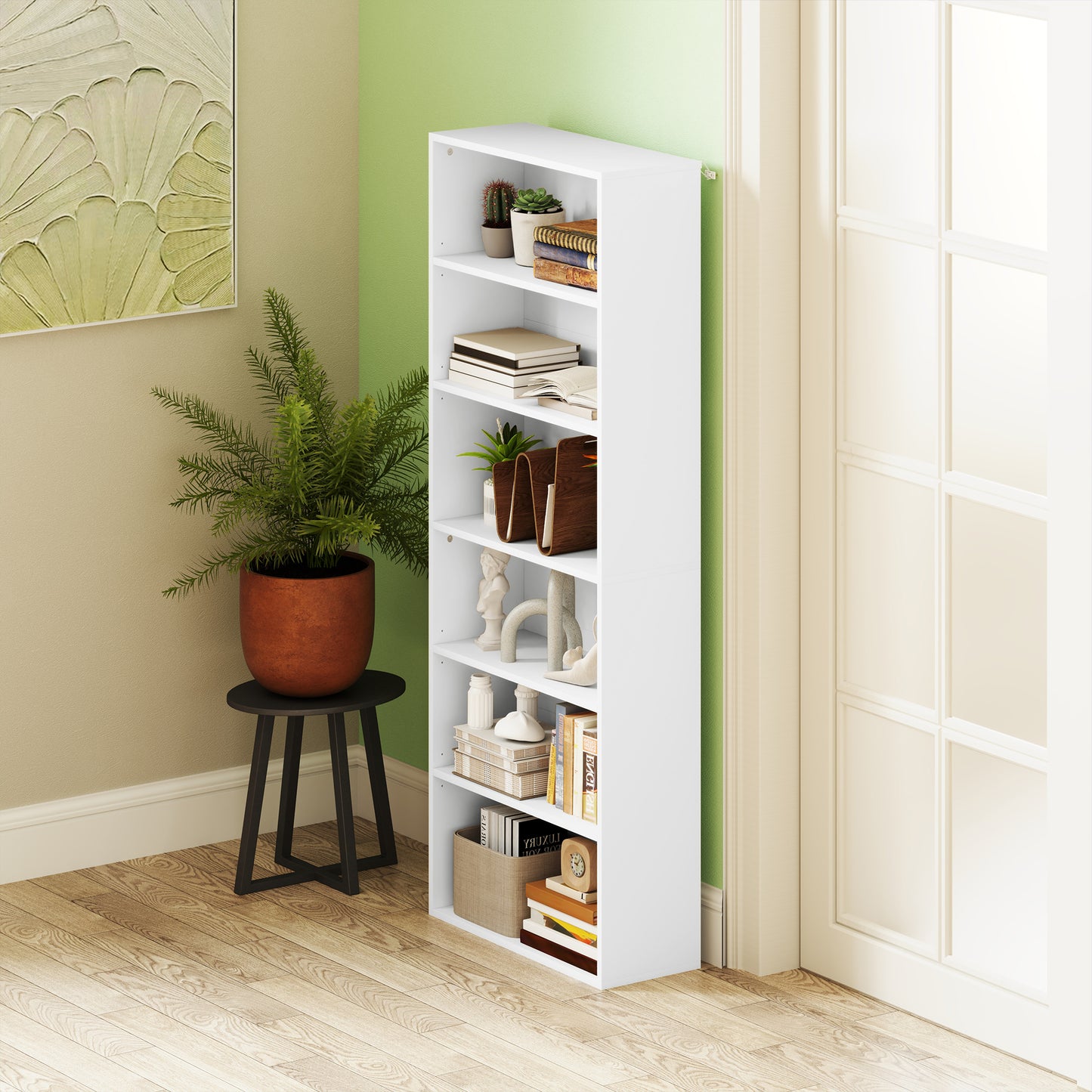 HOMCOM Six Shelf Bookcase - White