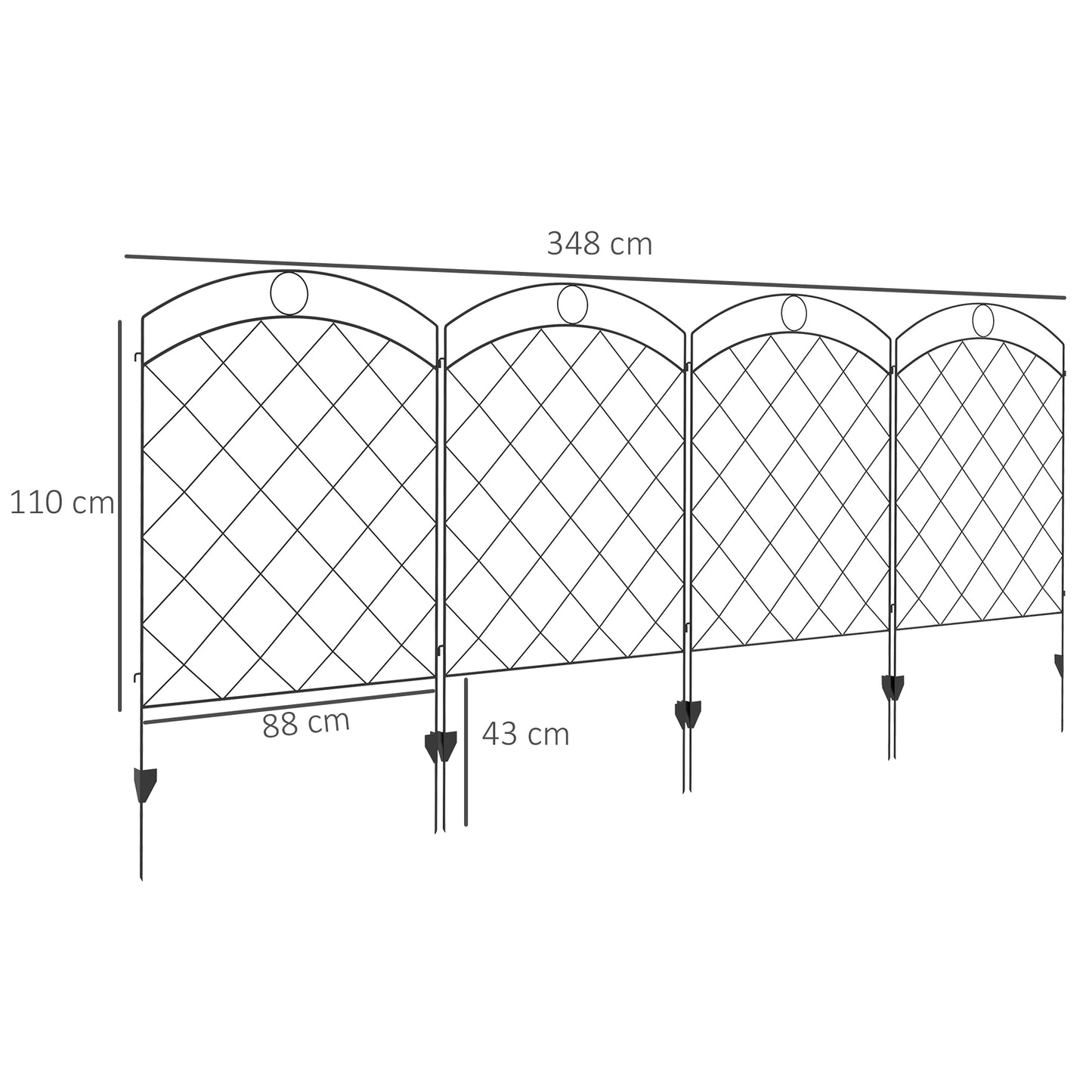 Outsunny Steel Decorative Outdoor Picket Fence Panels Set of 4, Black
