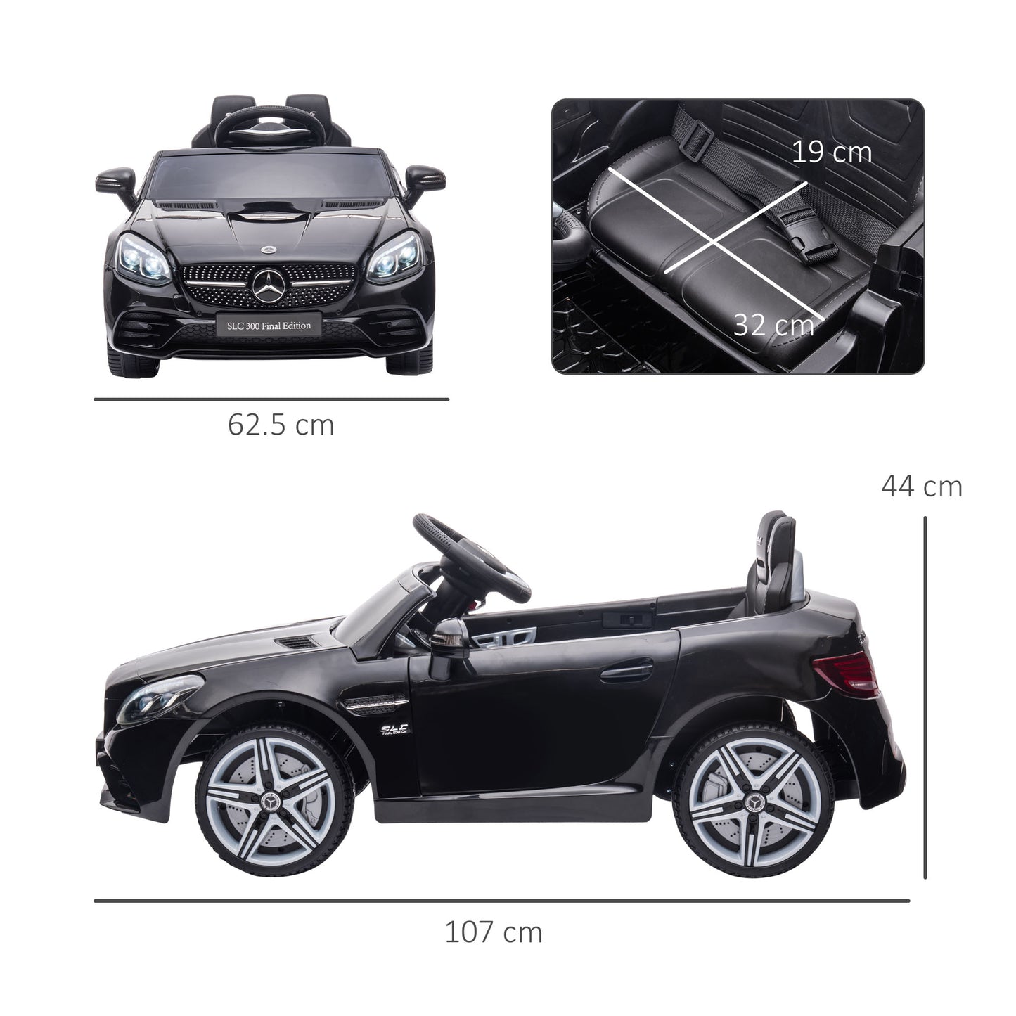 HOMCOM Benz SLC 300  Licensed 12V Kids Electric Ride On, with Music, Remote Control, LED Headlights, Horn, Black
