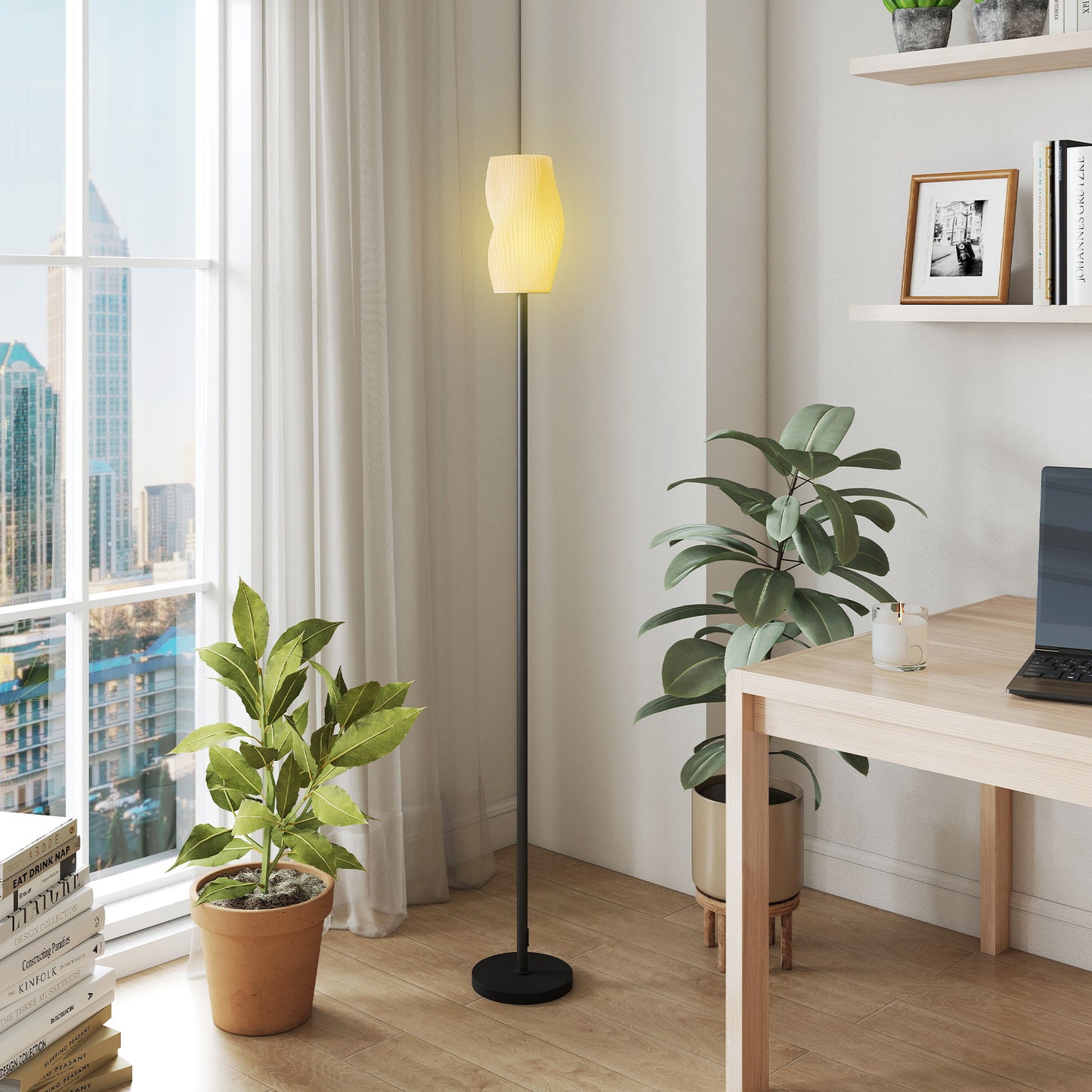 HOMCOM Floor Lamp for Living Room, 3D Printed Modern Standing Lamp with Flowing Curved Shade, 3 Colour Temperature & Foot Switch, Minimalist Tall Pole Lampshade for Bedroom, Office, White