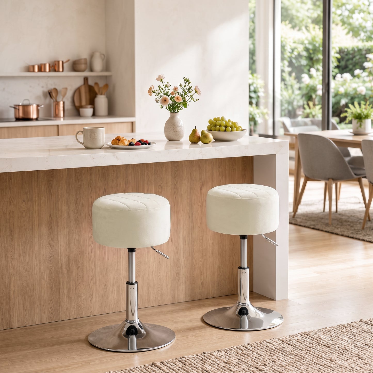 HOMCOM Bar Stool Adjustable Swivel Chair Velvet-Feel Seat 1 Piece, Beige